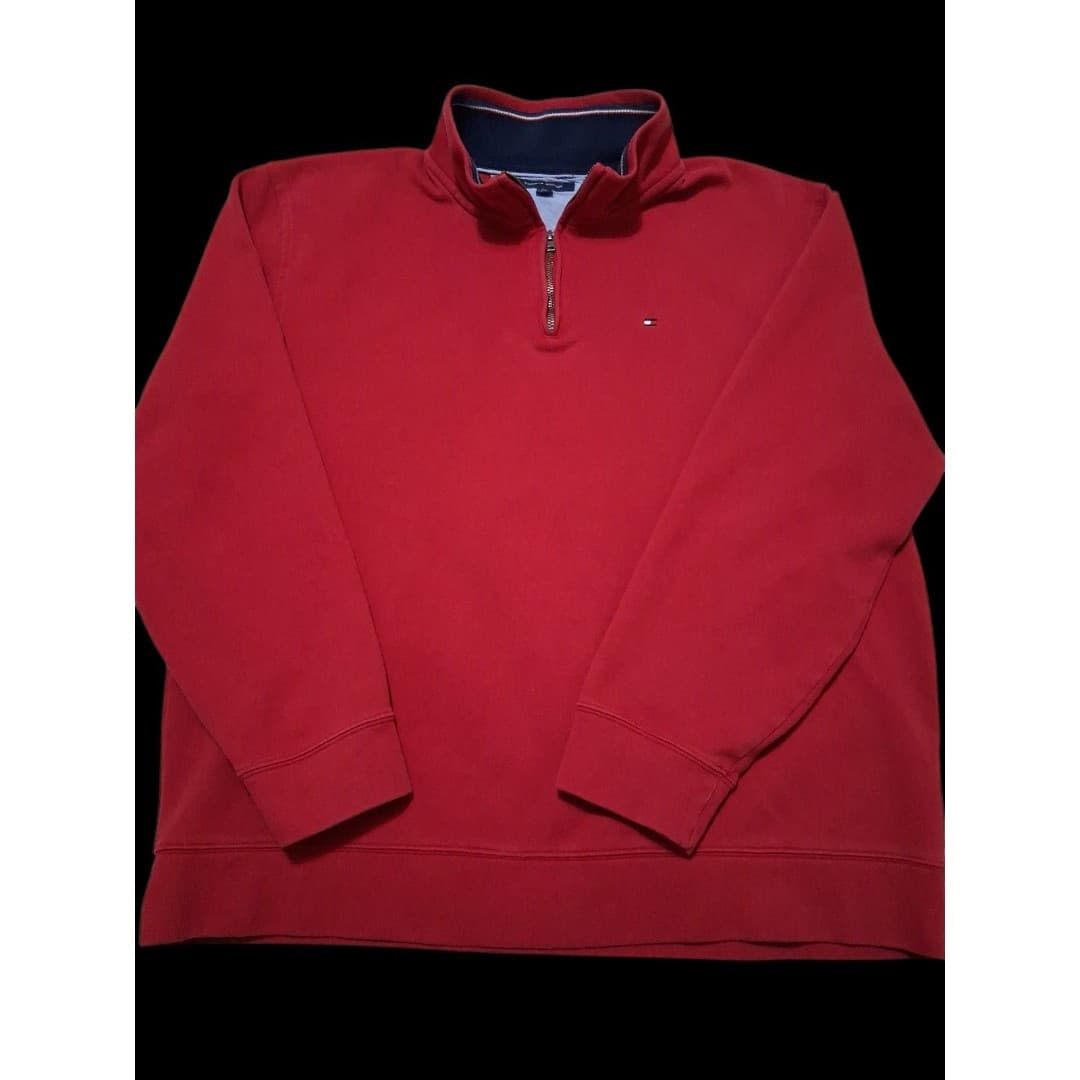 Tommy Hilfiger Men's Red Quarter Zip Sweater/Sweatshirt Size XXL Great Condition - Thumbnail 3