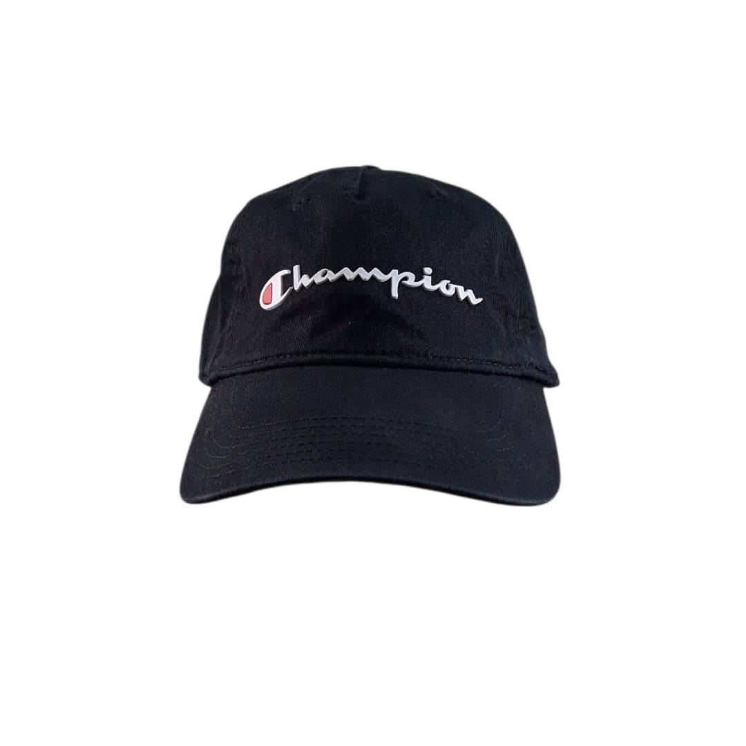 Champion Strapback Hat Bundle (2) Black Script White Dad Caps Adjustable Logo - Thumbnail 2