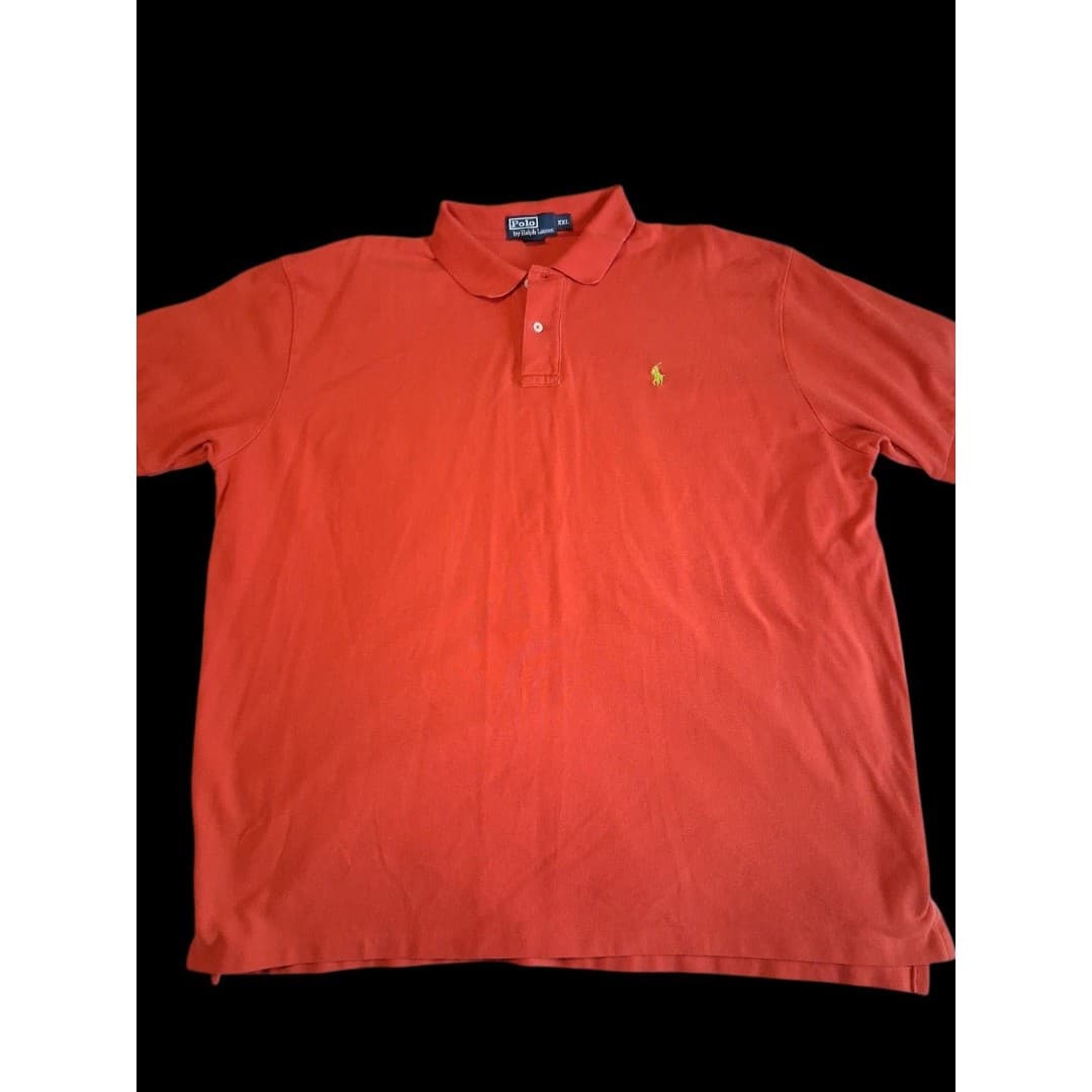 Polo Ralph Lauren Vintage 90's Polo Shirt Orange, Yellow Logo XXL - Image 1
