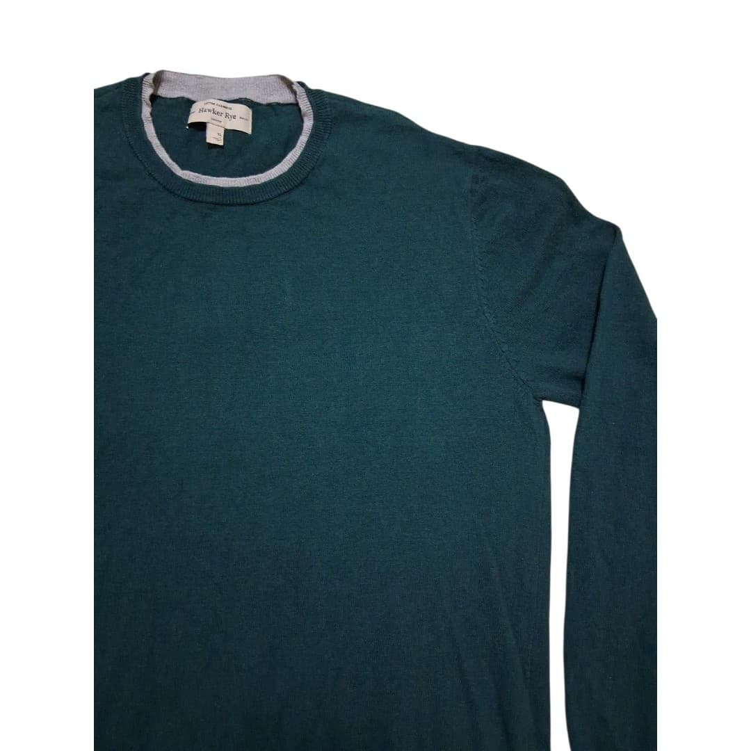 Hawker Rye Cotton Cashmere Mens Longsleeve Shirt Size XL Green With Gray - Thumbnail 4