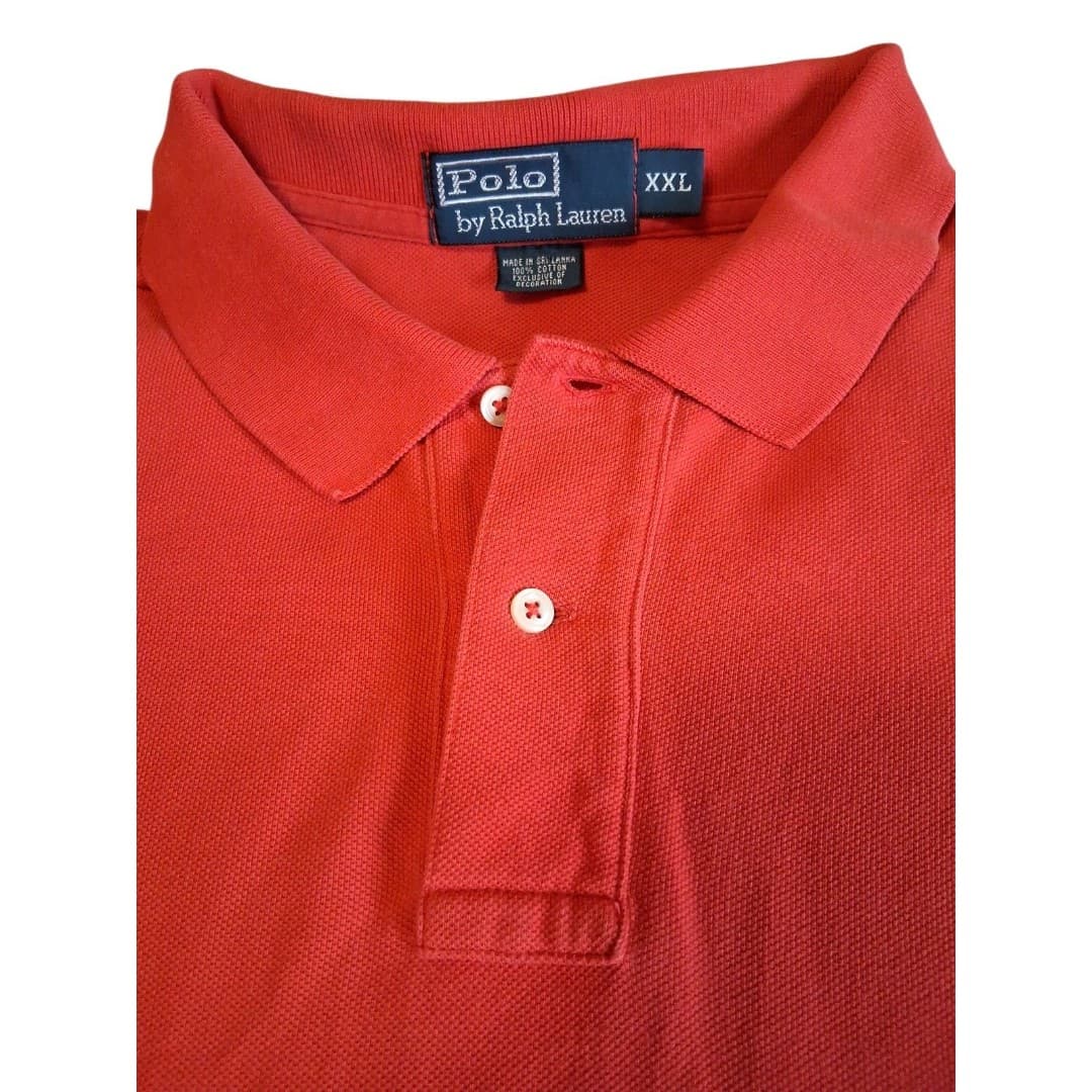 Polo Ralph Lauren Vintage 90's Polo Shirt Orange, Yellow Logo XXL - Thumbnail 3