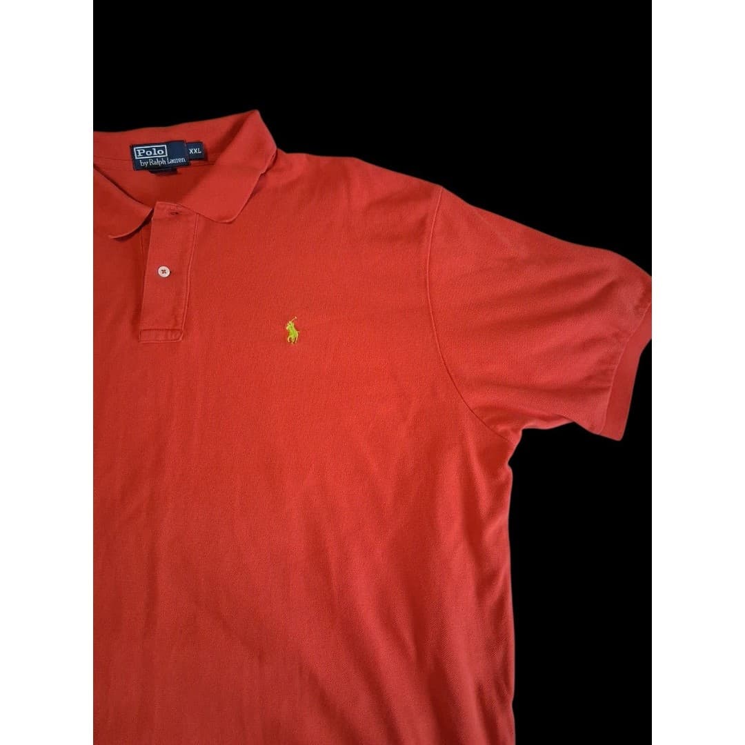 Polo Ralph Lauren Vintage 90's Polo Shirt Orange, Yellow Logo XXL - Thumbnail 2
