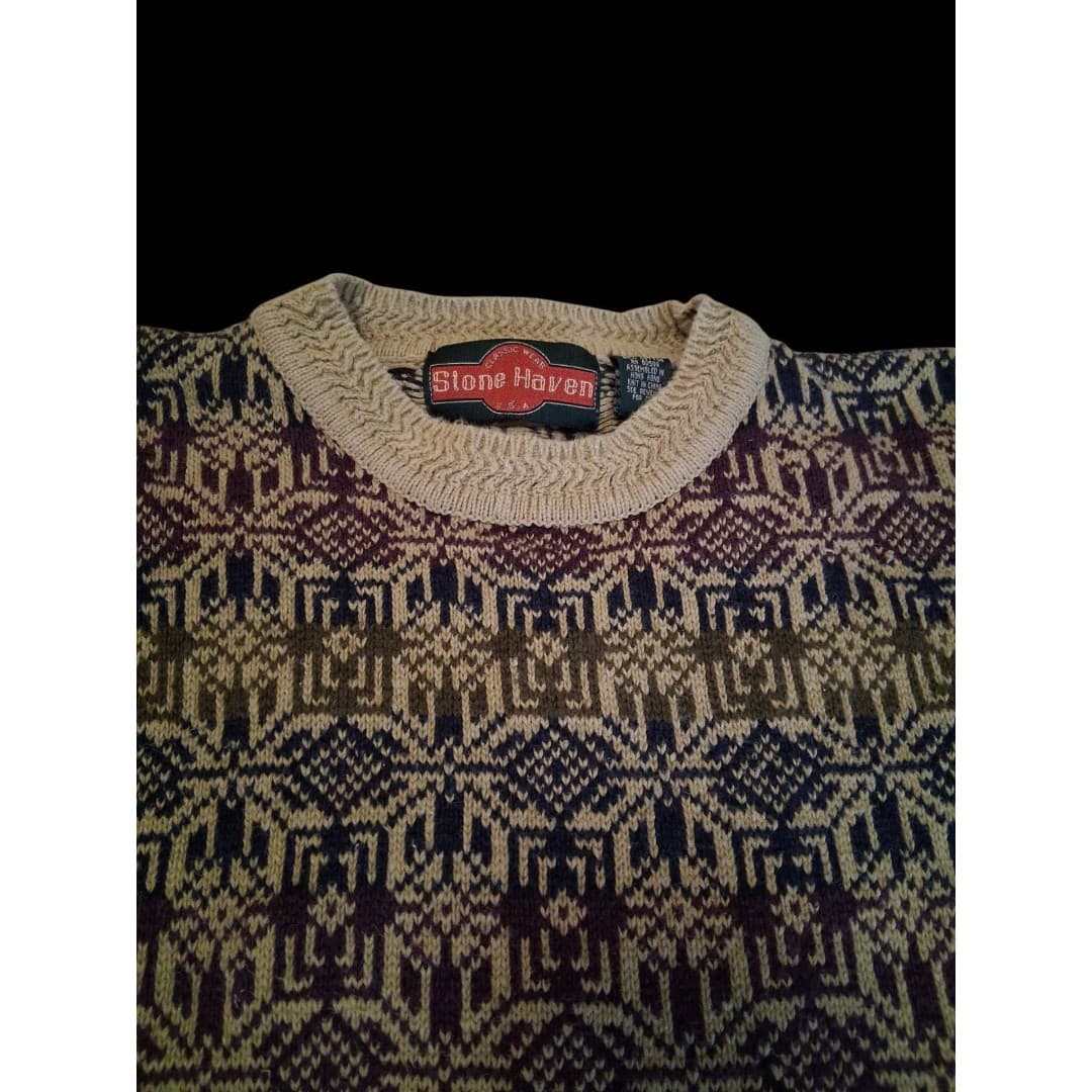 Vintage 80s/Early 90s Stone Haven Men's Knit Sweater Grandpacore Size XL - Image 1