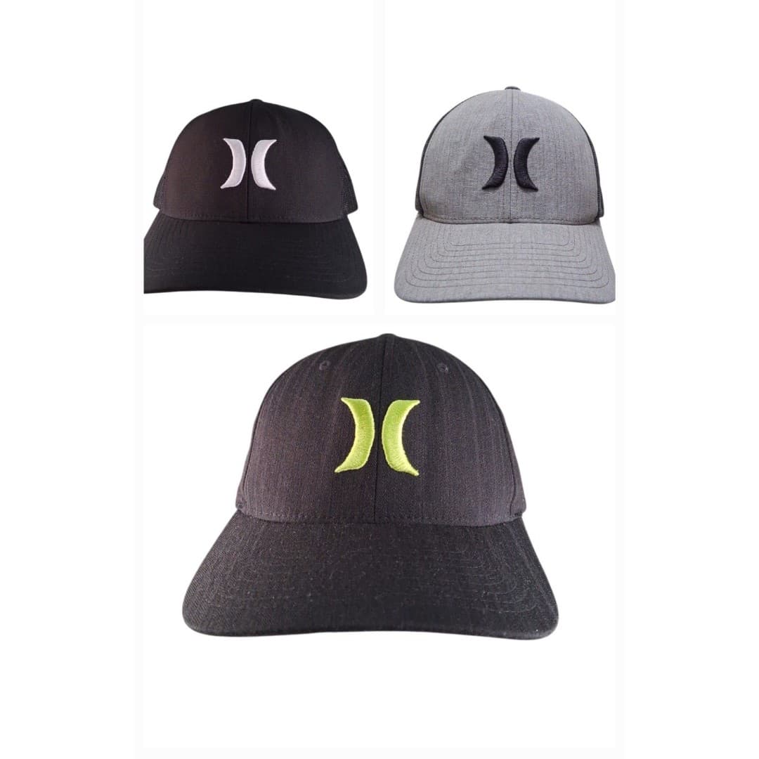 Hurley Hat Bundle (3) 2 Snapback Trucker Black Grey 1 Fitted L/XL Surf skate - Image 1