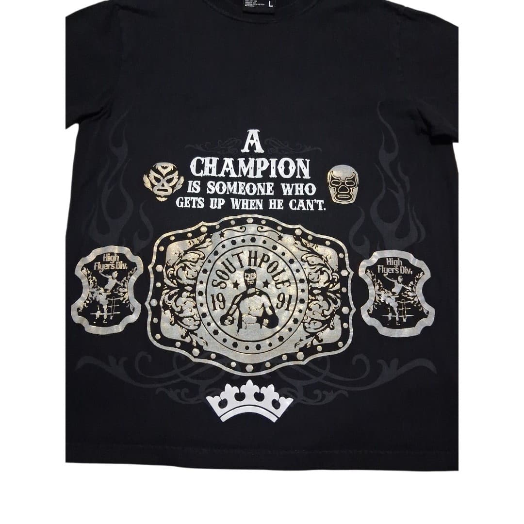 Y2K Southpole Wrestling Graphic T Shirt Mens Large Black Lucha Belt Tee - Image 1