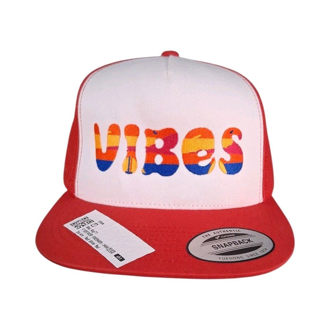 Vibes Trucker Hat Red White Snapback Yupoong Classics Mesh Cap NWT Hippie - Image 1