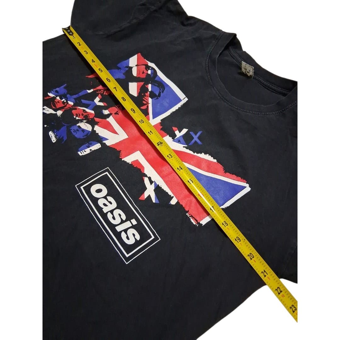 Vintage Oasis Band T Shirt Union Jack Graphic Black Y2K Rock Tee Large - Thumbnail 4