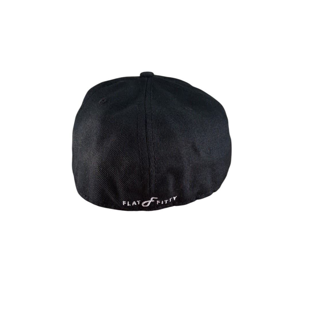 Flat Fitty Hat Black White Logo Fitted Cap Streetwear Embroidered Adult - Thumbnail 2
