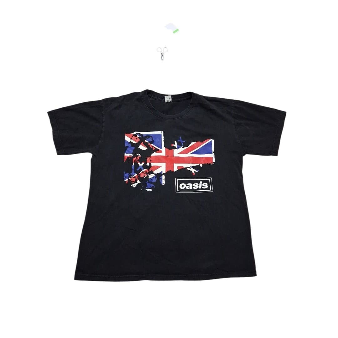 Vintage Oasis Band T Shirt Union Jack Graphic Black Y2K Rock Tee Large - Thumbnail 2
