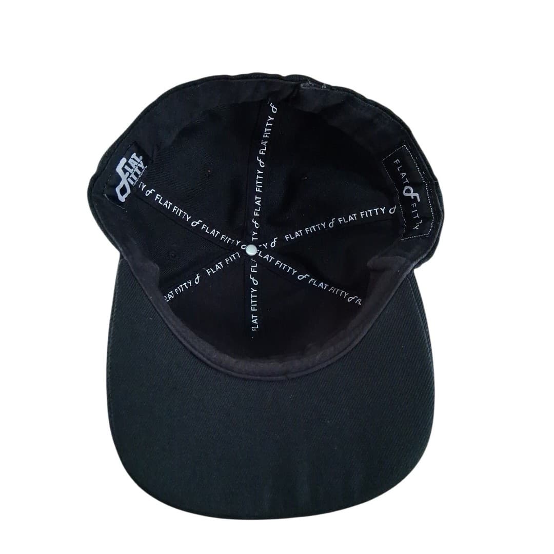 Flat Fitty Hat Black White Logo Fitted Cap Streetwear Embroidered Adult - Thumbnail 3