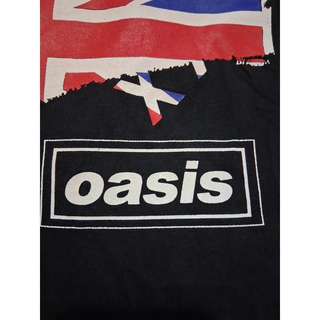 Vintage Oasis Band T Shirt Union Jack Graphic Black Y2K Rock Tee Large - Thumbnail 3
