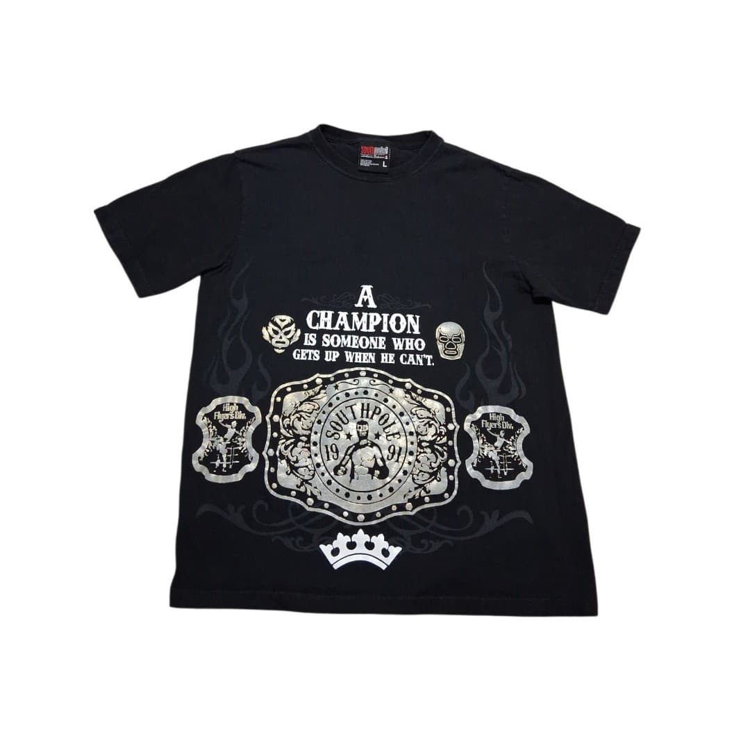 Y2K Southpole Wrestling Graphic T Shirt Mens Large Black Lucha Belt Tee - Thumbnail 2