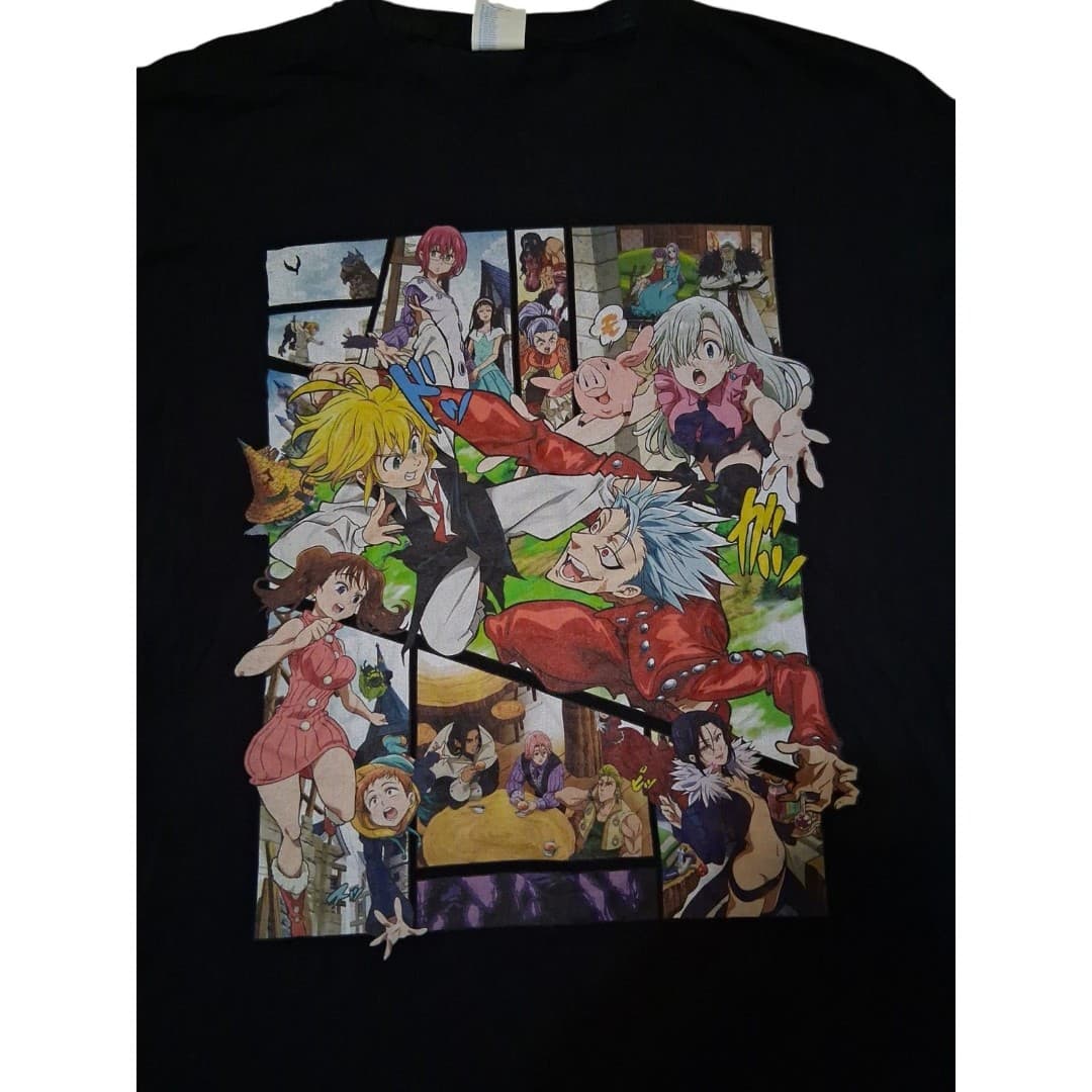 Seven Deadly Sins Anime Shirt Mens L Black Graphic Meliodas Ban Manga
