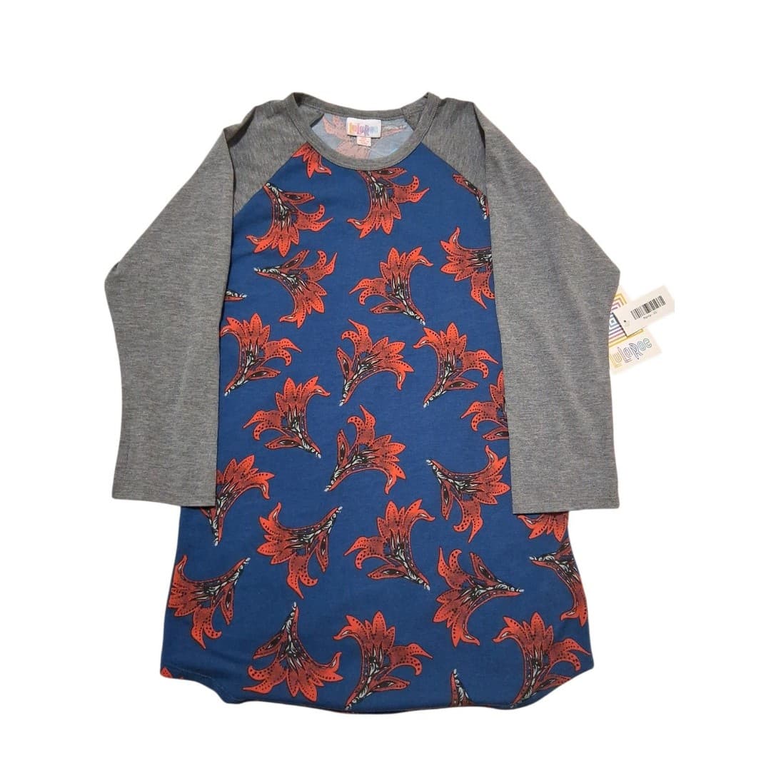 LuLaRoe Randy XS NWT Blue Red Floral Raglan 3/4 Sleeve Shirt Womens AOP New - Image 1