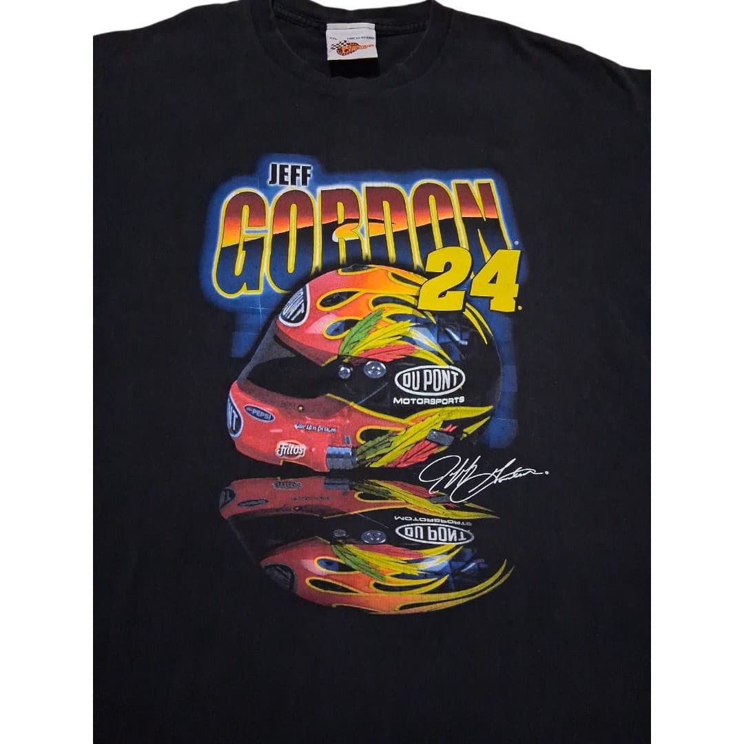 Vintage 2002 Jeff Gordon 24 NASCAR T Shirt Flame Helmet Double Sided XXL - Image 1