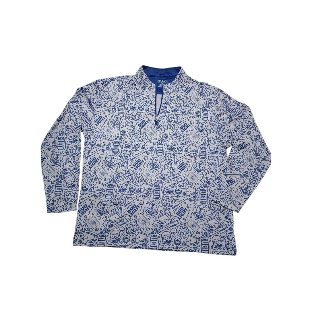 Pins & Aces Bud Light Golf Pullover AOP 1/4 Zip XXL Blue All Over Print - Thumbnail 2