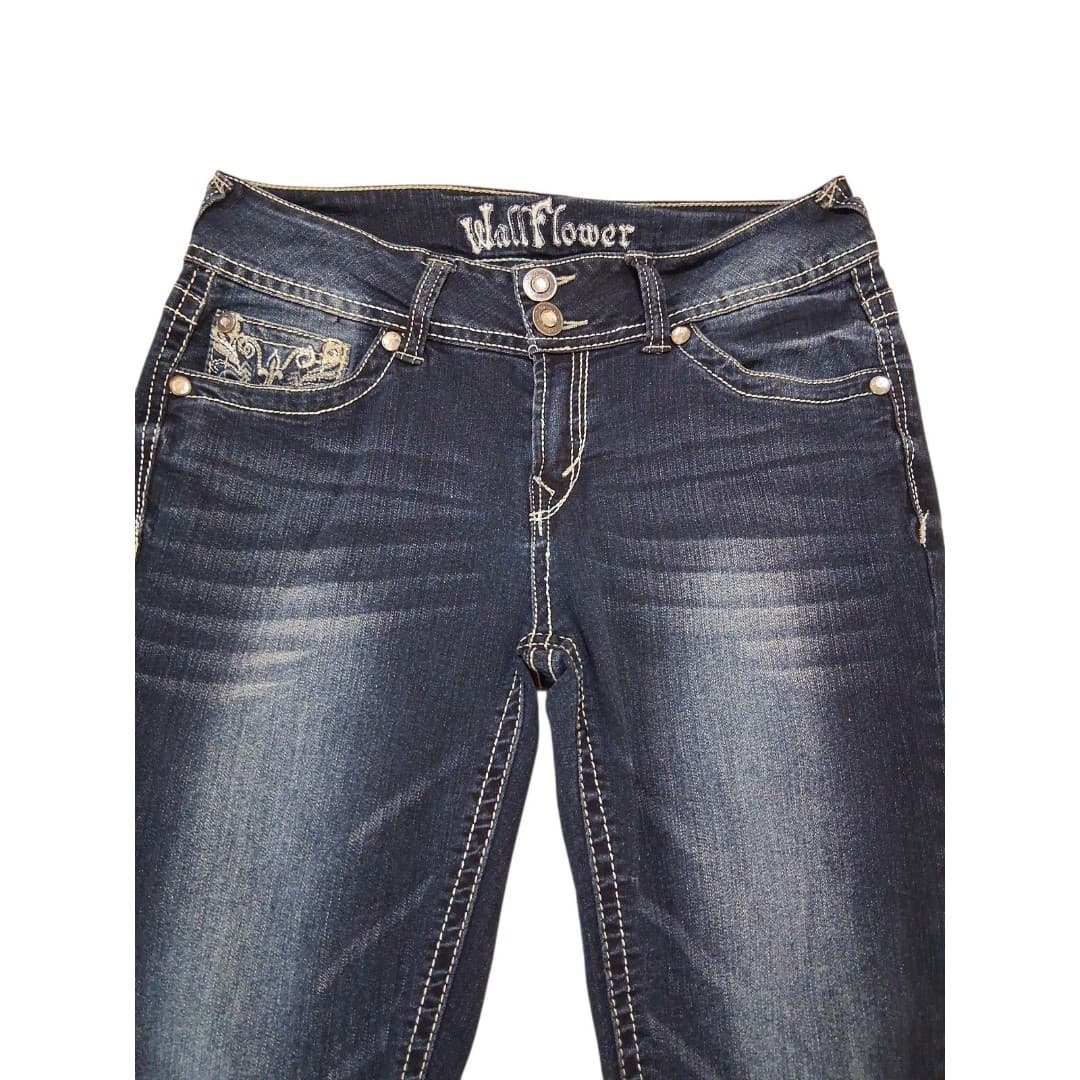 WallFlower Capri's Womens Size 7 Blue Y2K Bling Bootcut Stretch Denim Low Rise - Thumbnail 4