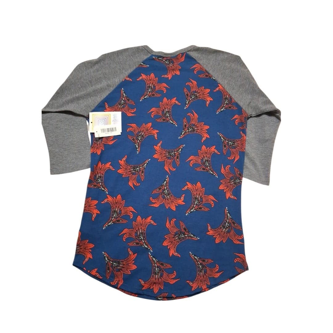 LuLaRoe Randy XS NWT Blue Red Floral Raglan 3/4 Sleeve Shirt Womens AOP New - Thumbnail 4