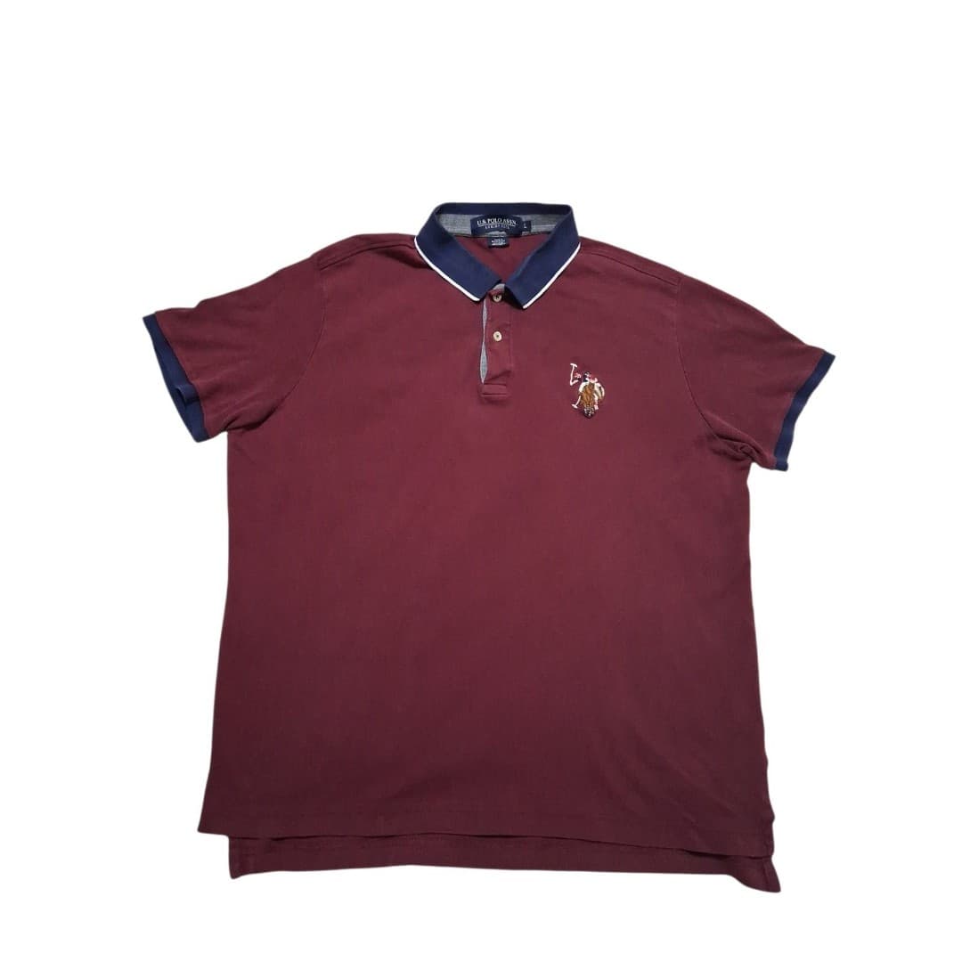 U.S. Polo Assn Polo Shirt Mens Large Burgundy Big Logo Pony Contrast Collar - Thumbnail 2