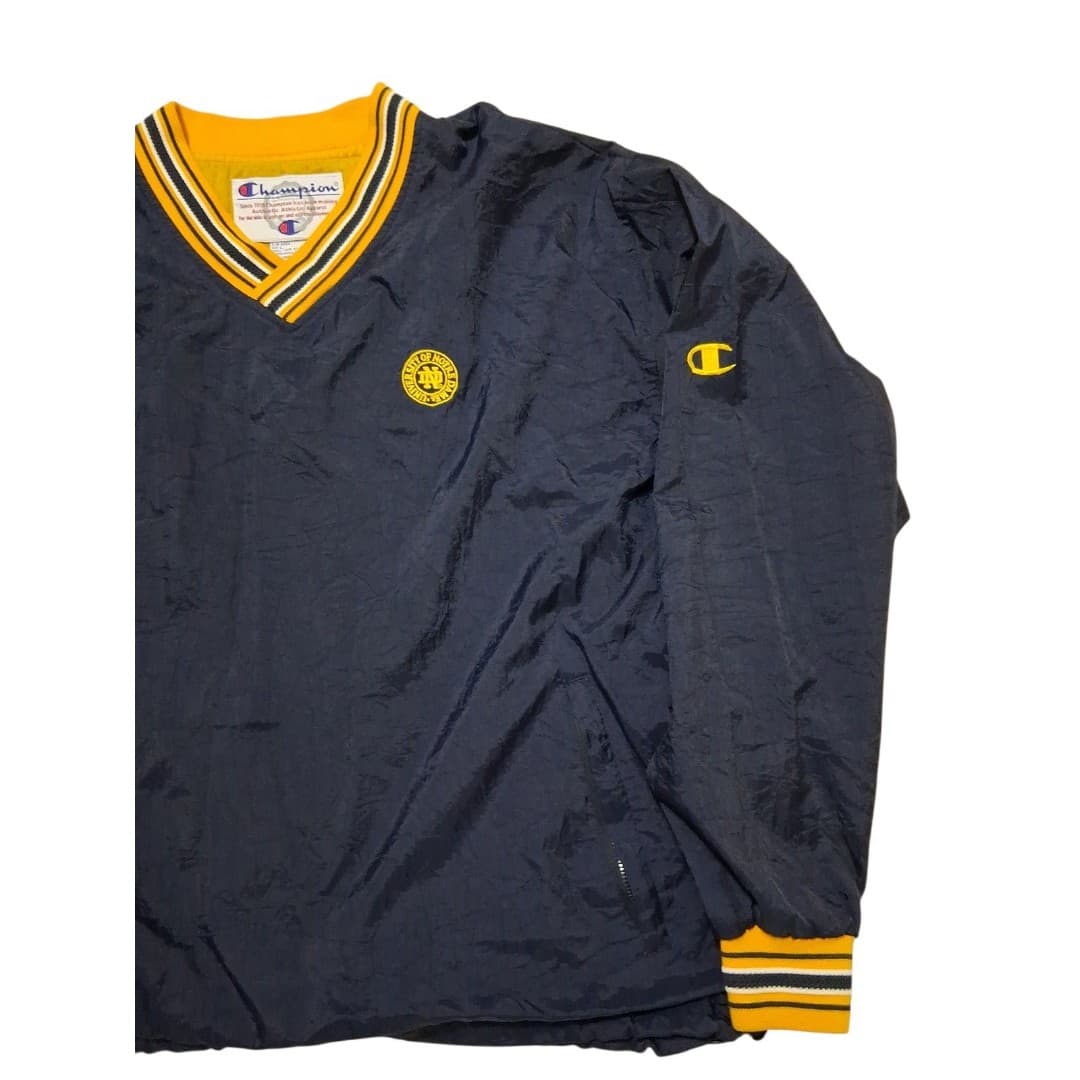 Vintage Champion Notre Dame Windbreaker Pullover Jacket Mens Large Blue Gold - Image 1
