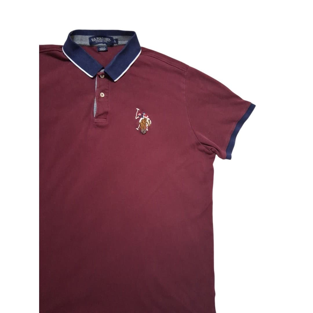 U.S. Polo Assn Polo Shirt Mens Large Burgundy Big Logo Pony Contrast Collar - Image 1