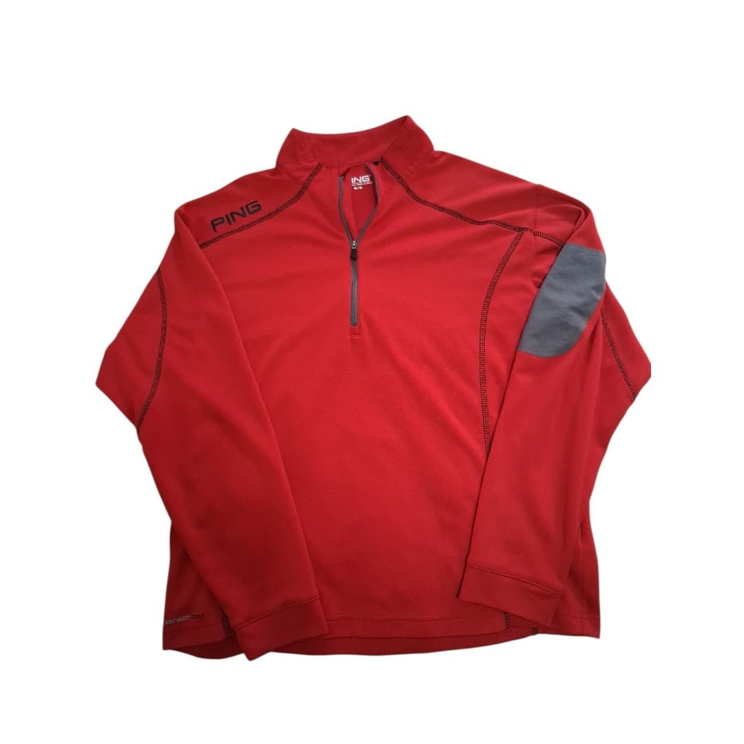 Ping 1/4 Zip Pullover Red Golf Jacket Mens Med Performance Stretch Zip Pocket - Image 1