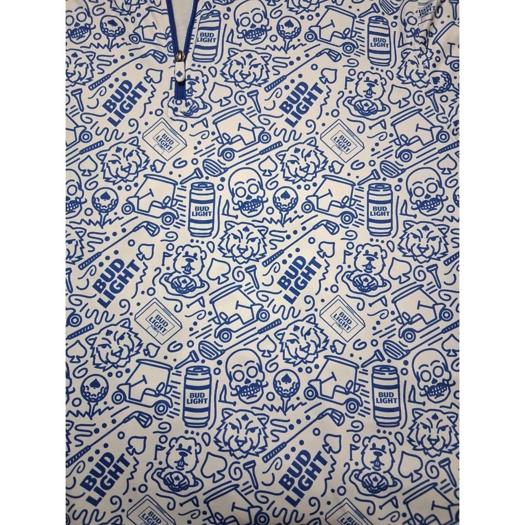 Pins & Aces Bud Light Golf Pullover AOP 1/4 Zip XXL Blue All Over Print - Thumbnail 4