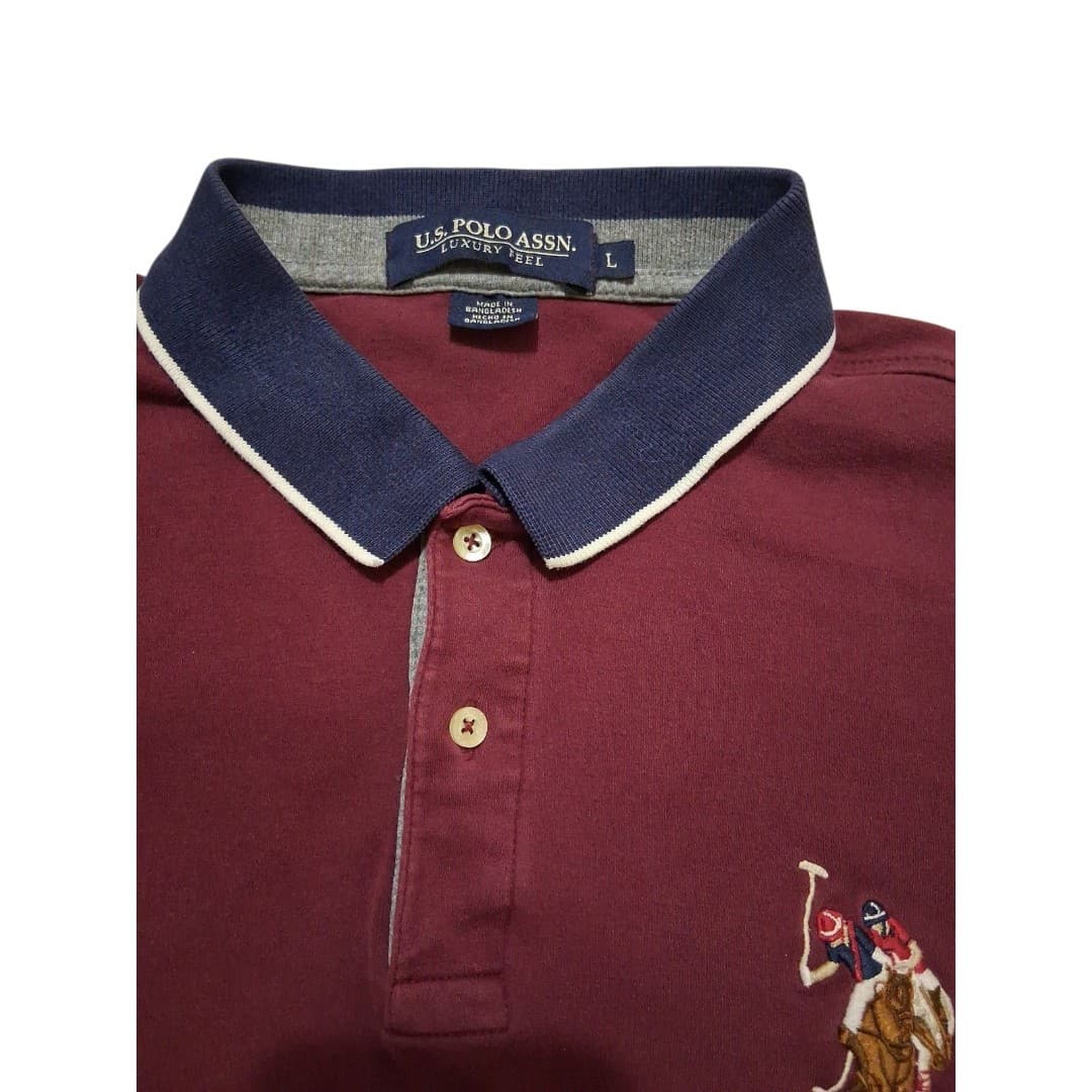 U.S. Polo Assn Polo Shirt Mens Large Burgundy Big Logo Pony Contrast Collar - Thumbnail 3