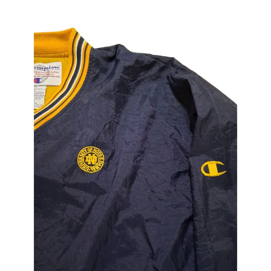 Vintage Champion Notre Dame Windbreaker Pullover Jacket Mens Large Blue Gold - Thumbnail 2