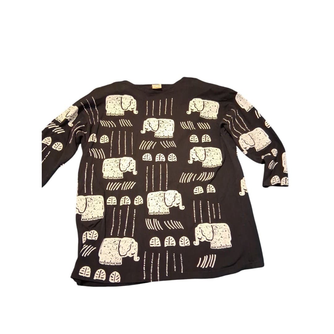 Vintage 1980s Women's Elephant Sweatshirt Cotton Fields Women's Size Large - Image 1