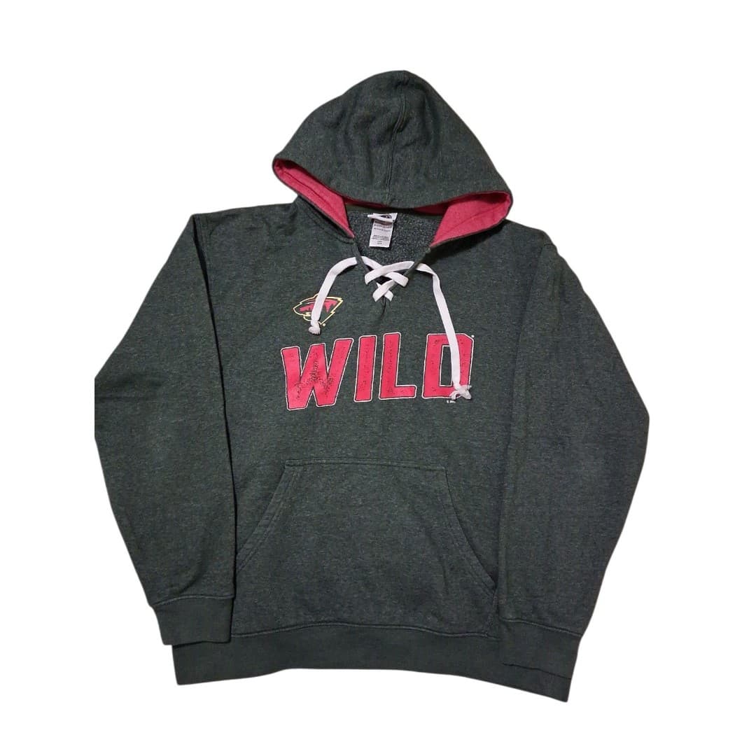 Minnesota Wild Lace-Up Hockey Hoodie Men's Size Large NHL Official Green and Red