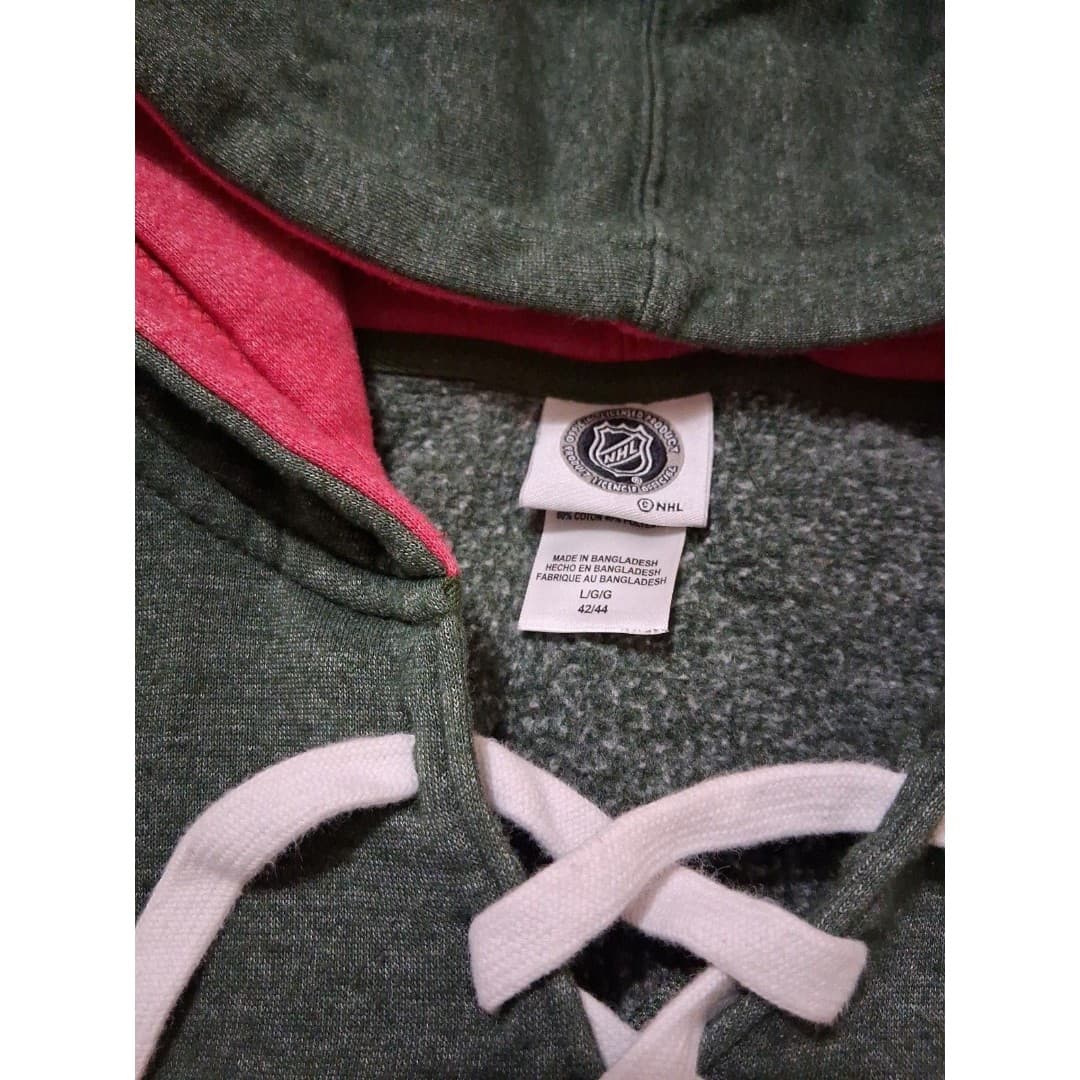 Minnesota Wild Lace-Up Hockey Hoodie Men's Size Large NHL Official Green and Red - Thumbnail 2