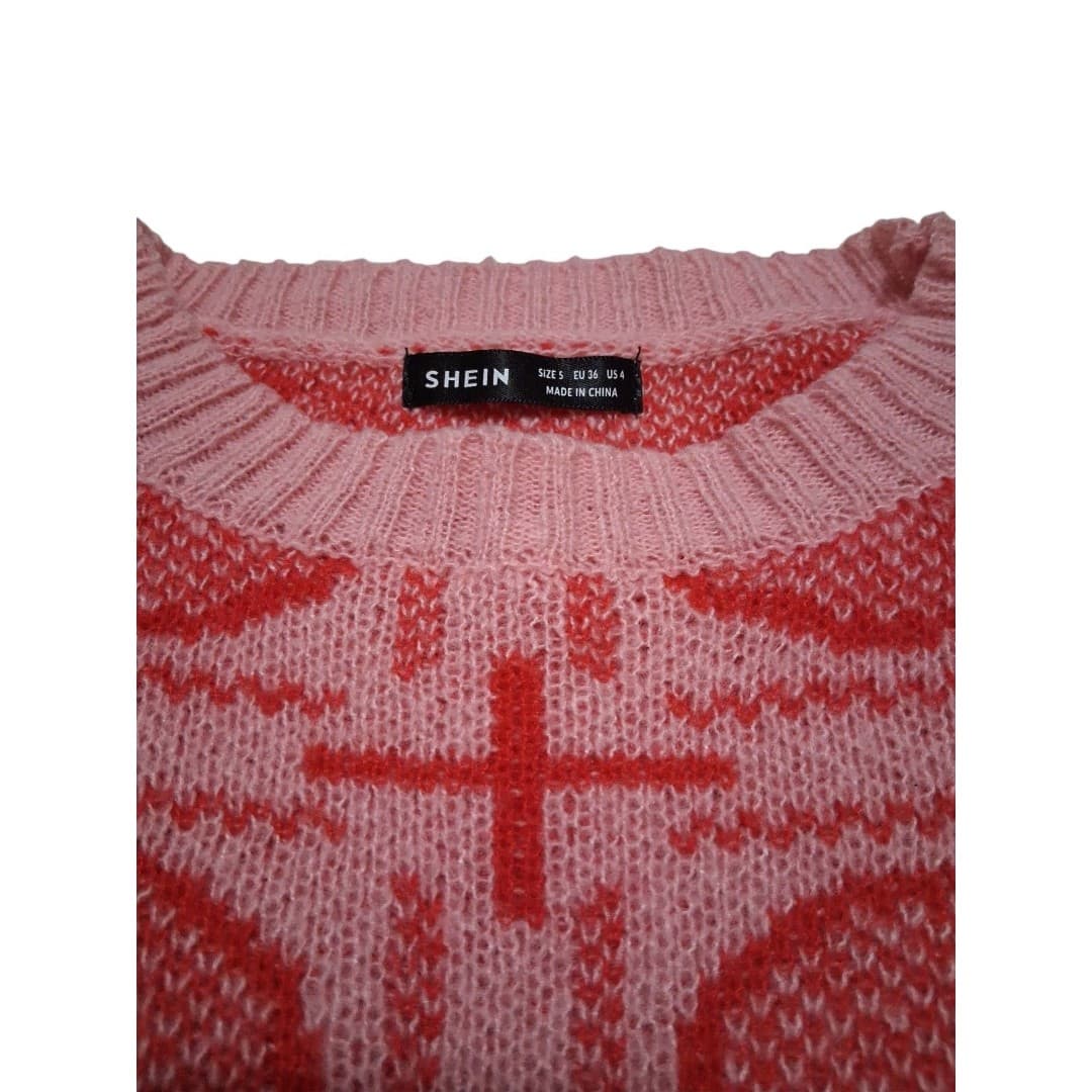 Shein Pink Geometric Knit Crew Sweater Women's Size 5 - Thumbnail 2