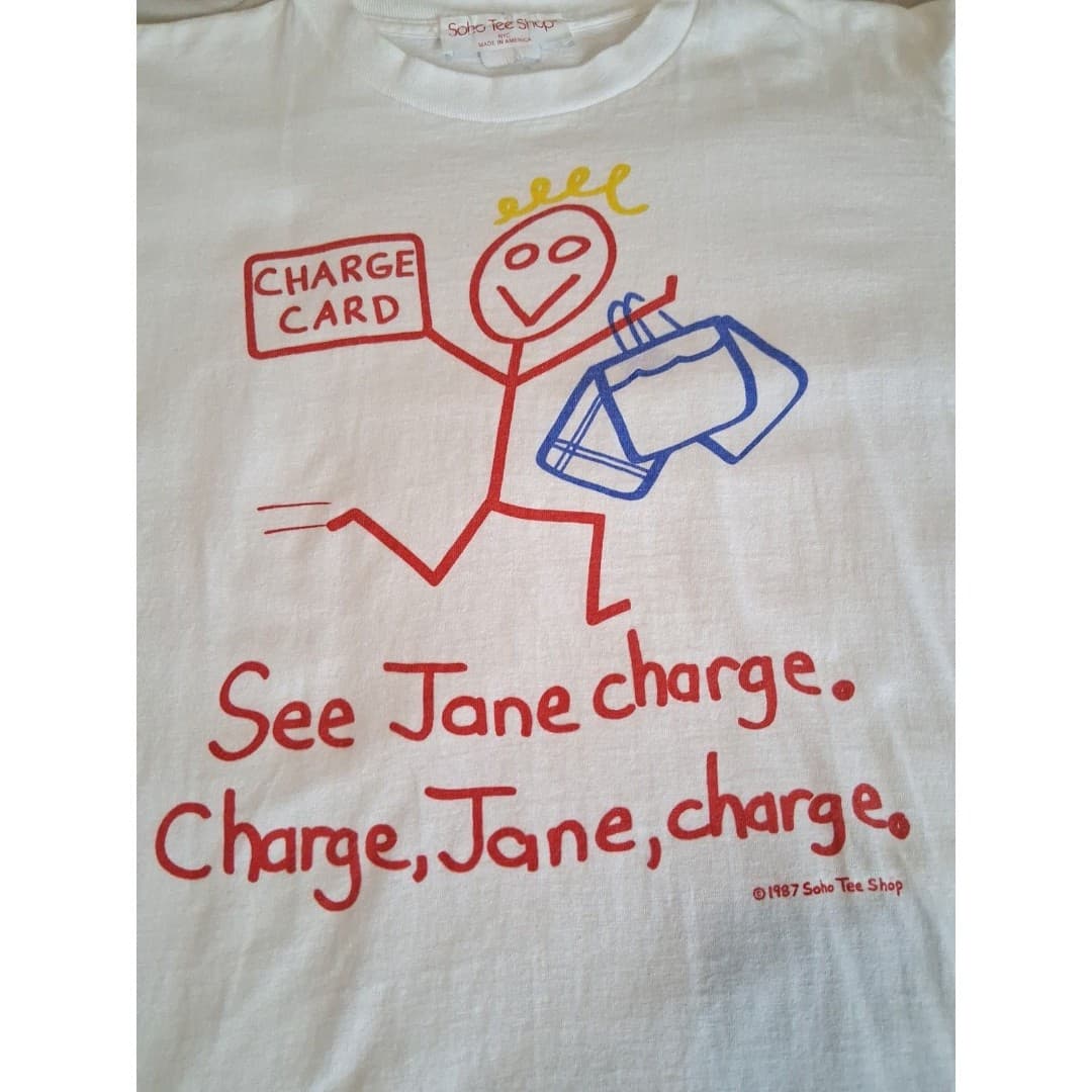 Vintage 80s Single Stitch Graphic Tee Shopping Shirt Size Large