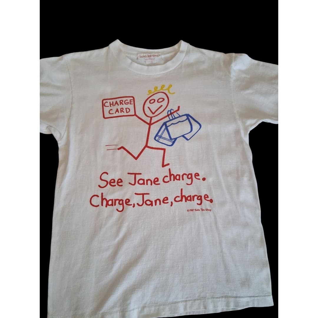 Vintage 80s Single Stitch Graphic Tee Shopping Shirt Size Large - Thumbnail 2