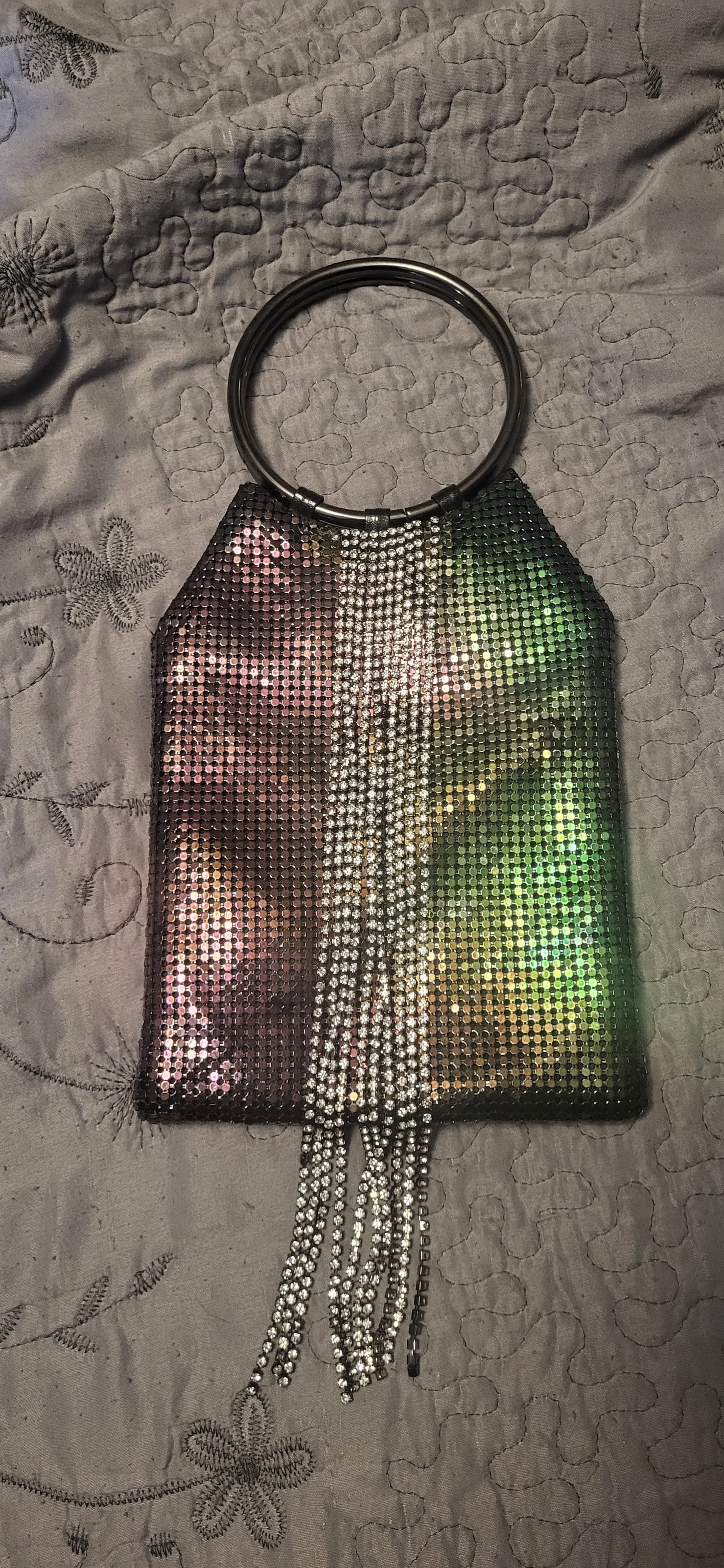 Rhinestone Evening Bag with Metal Ring Handle