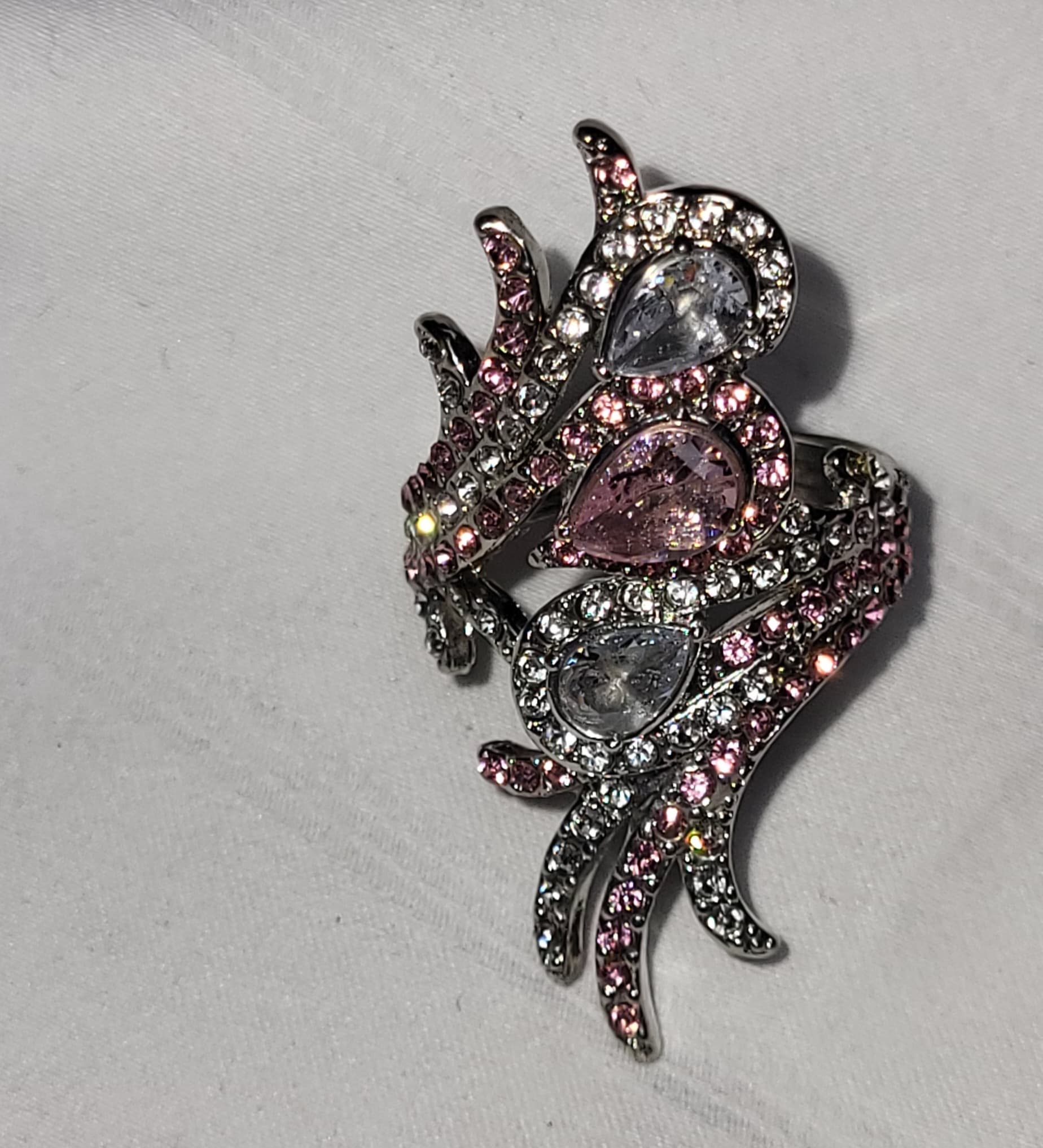 Rhinestone Statement Ring with Pink and Clear Gems - Thumbnail 2