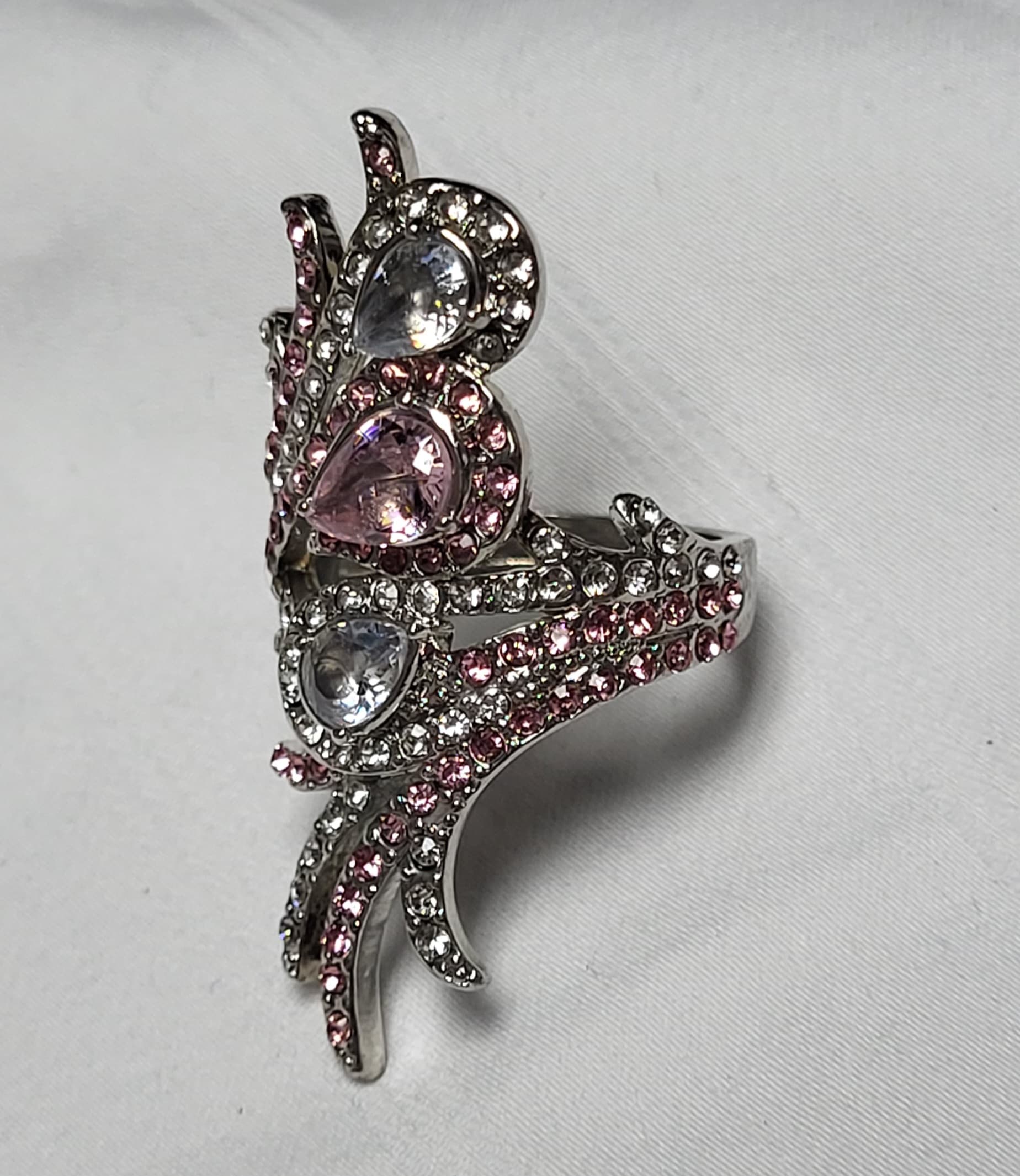 Rhinestone Statement Ring with Pink and Clear Gems - Thumbnail 3