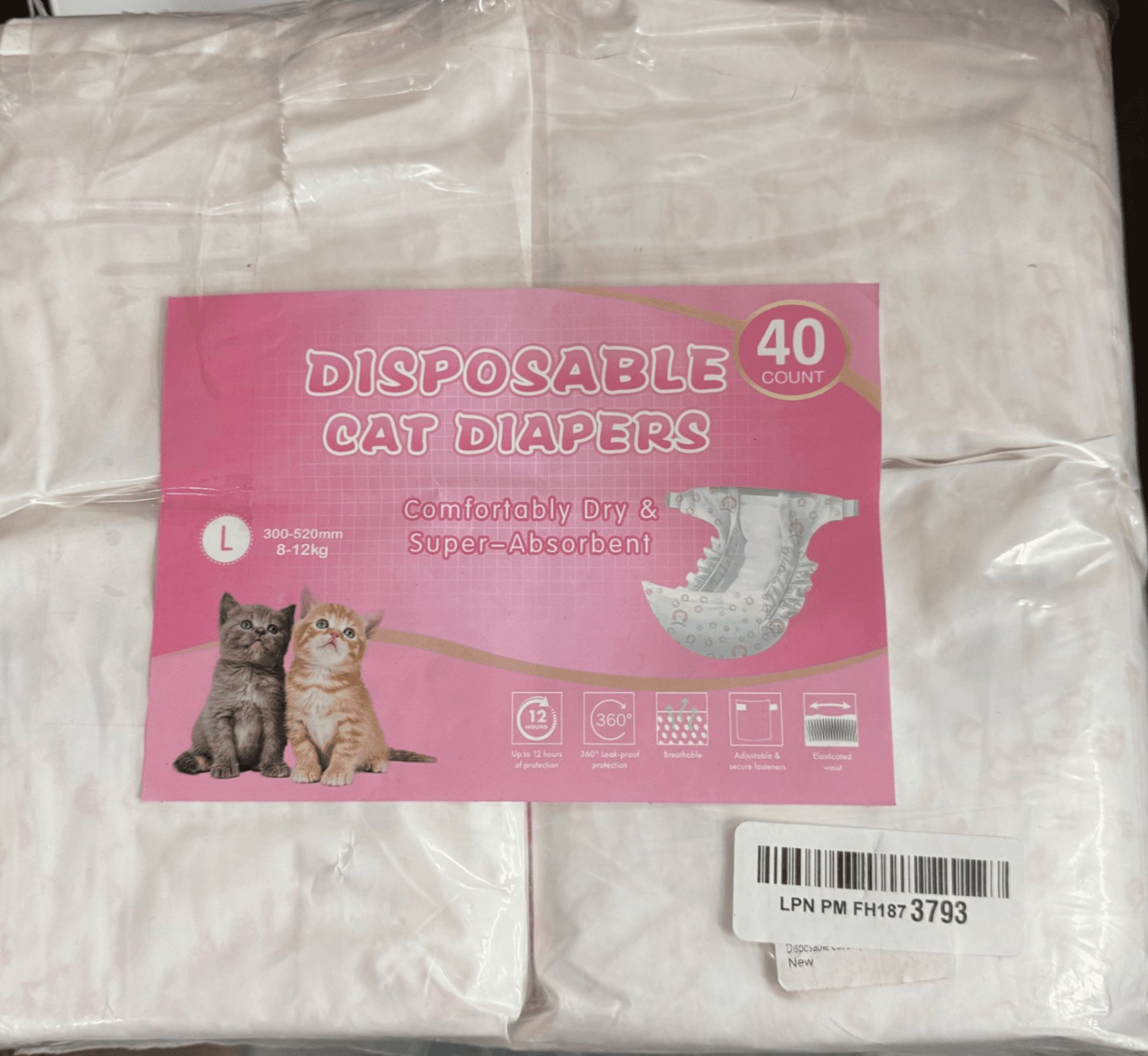 Disposable Cat Diapers Large 40 Count Super Absorbent - Image 1