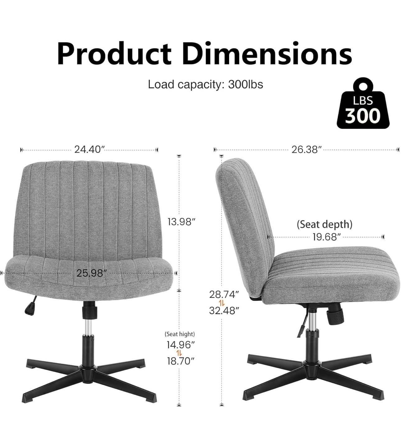 Adjustable Swivel Office Chair with Ribbed Upholstery - Thumbnail 2