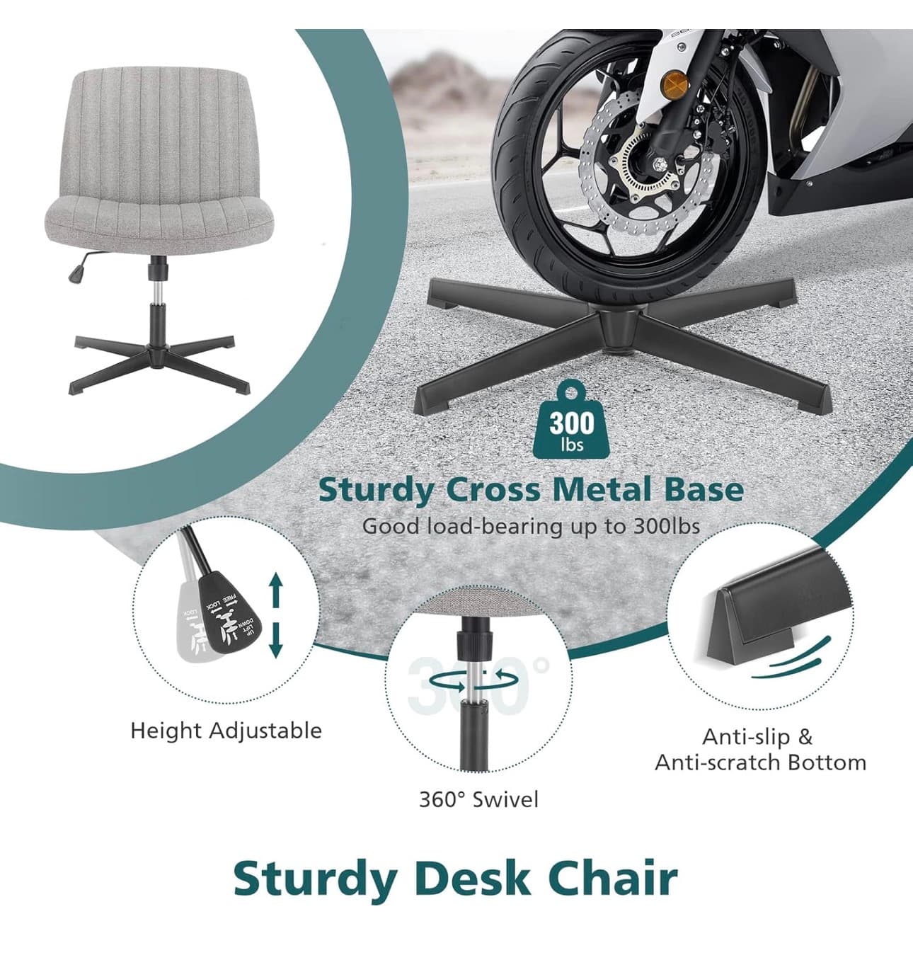 Adjustable Swivel Office Chair with Ribbed Upholstery - Thumbnail 4