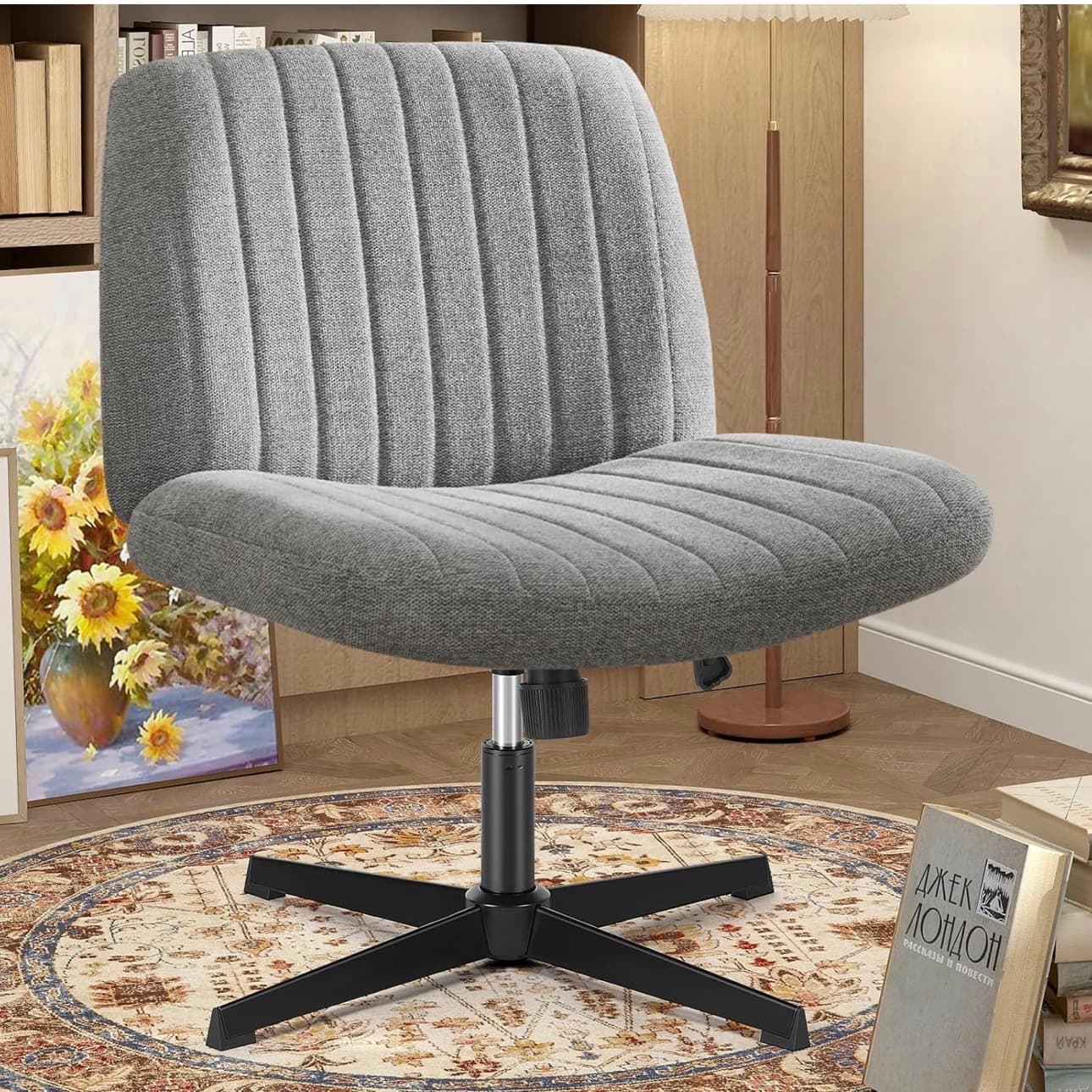 Adjustable Swivel Office Chair with Ribbed Upholstery - Image 1