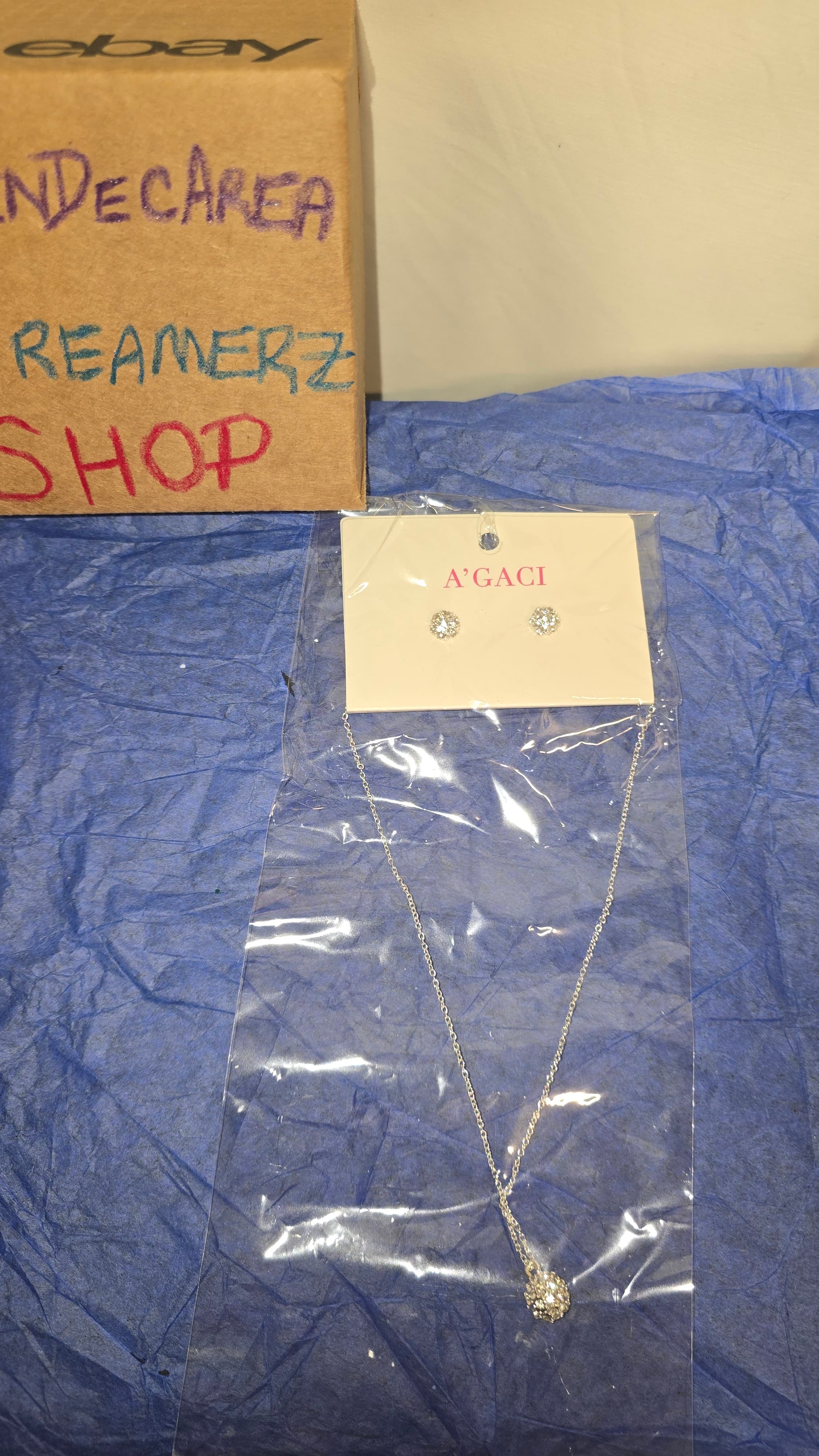 A'GACI CZ SILVER PLATE NECKLACE & EARRING SET - Image 1