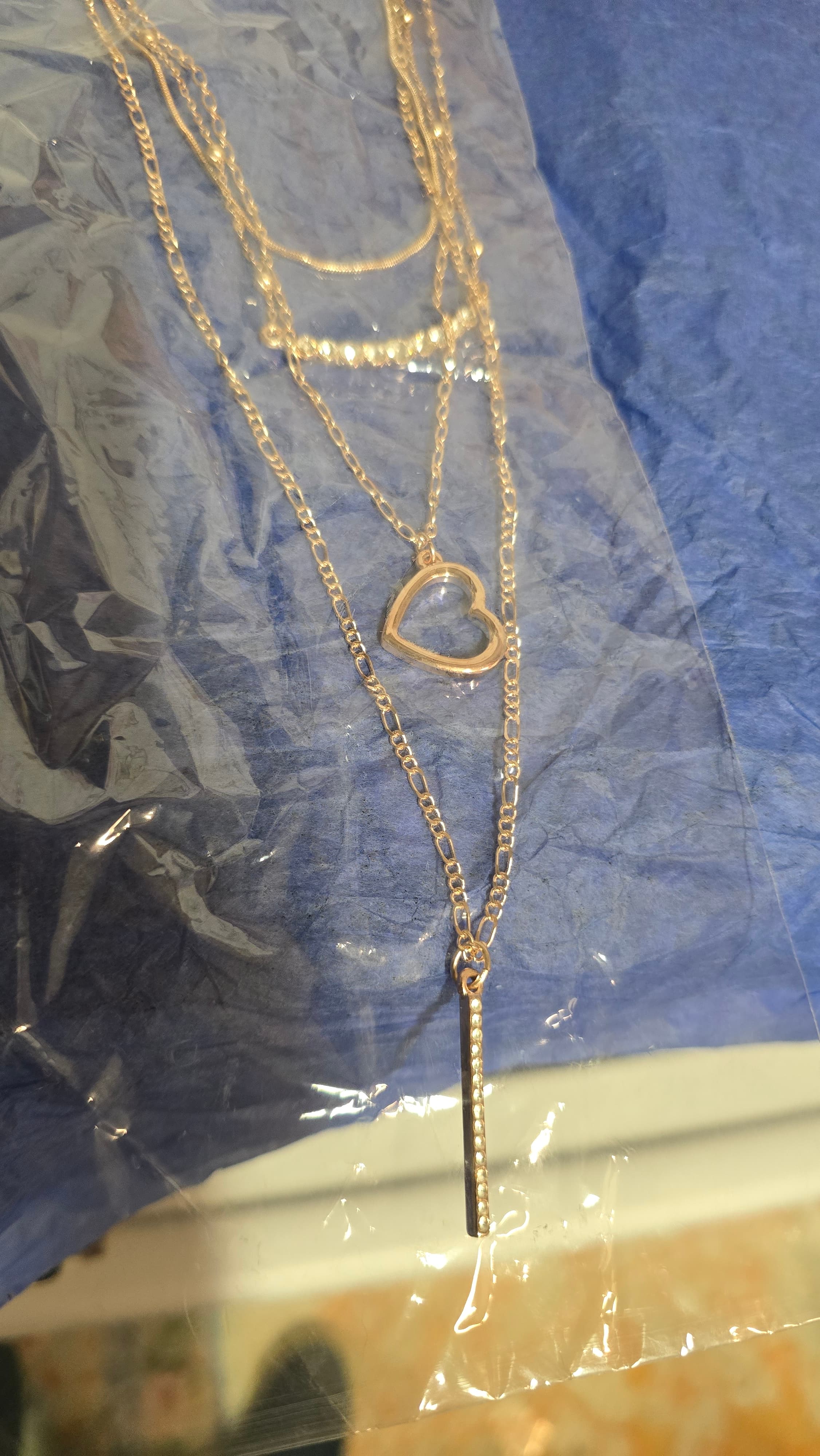 Layered Heart Pendant Necklace with Crystal Accents - Thumbnail 4