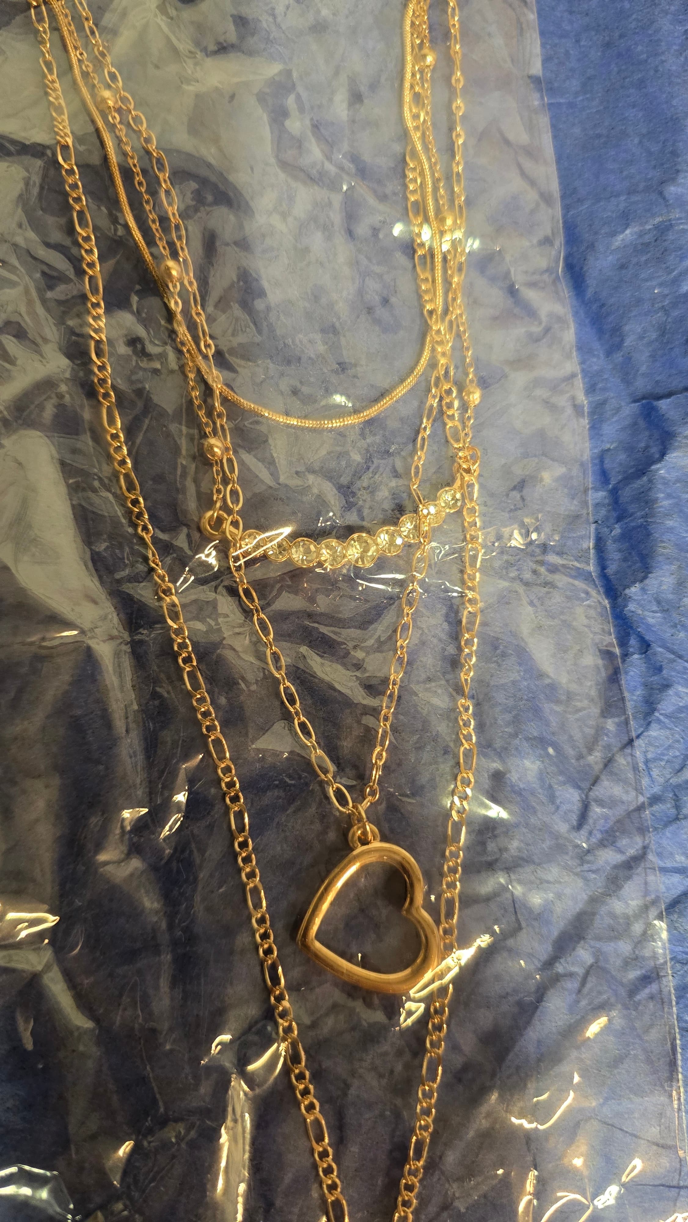 Layered Heart Pendant Necklace with Crystal Accents - Thumbnail 5