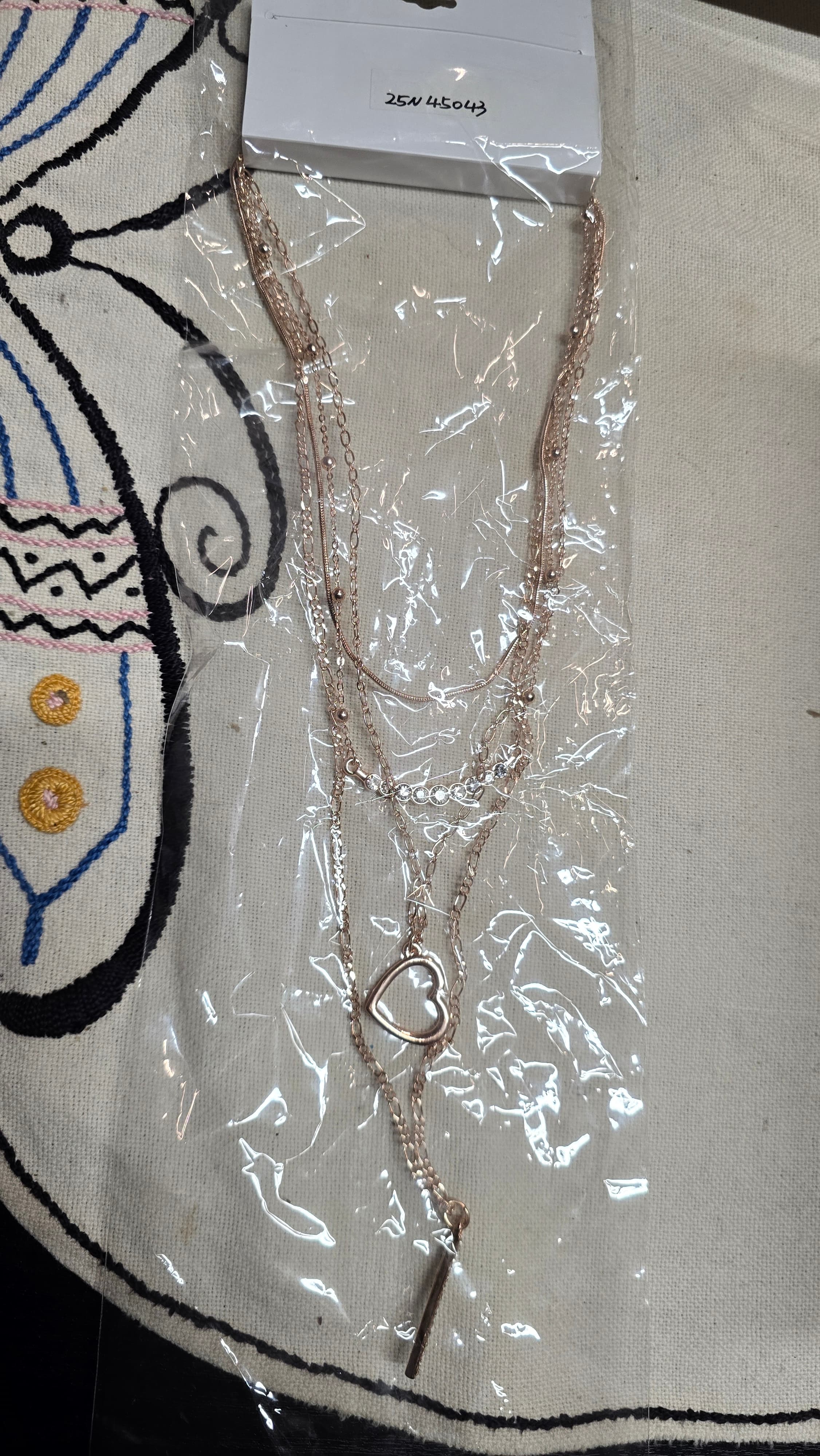 Layered Heart Pendant Necklace with Crystal Accents - Thumbnail 2