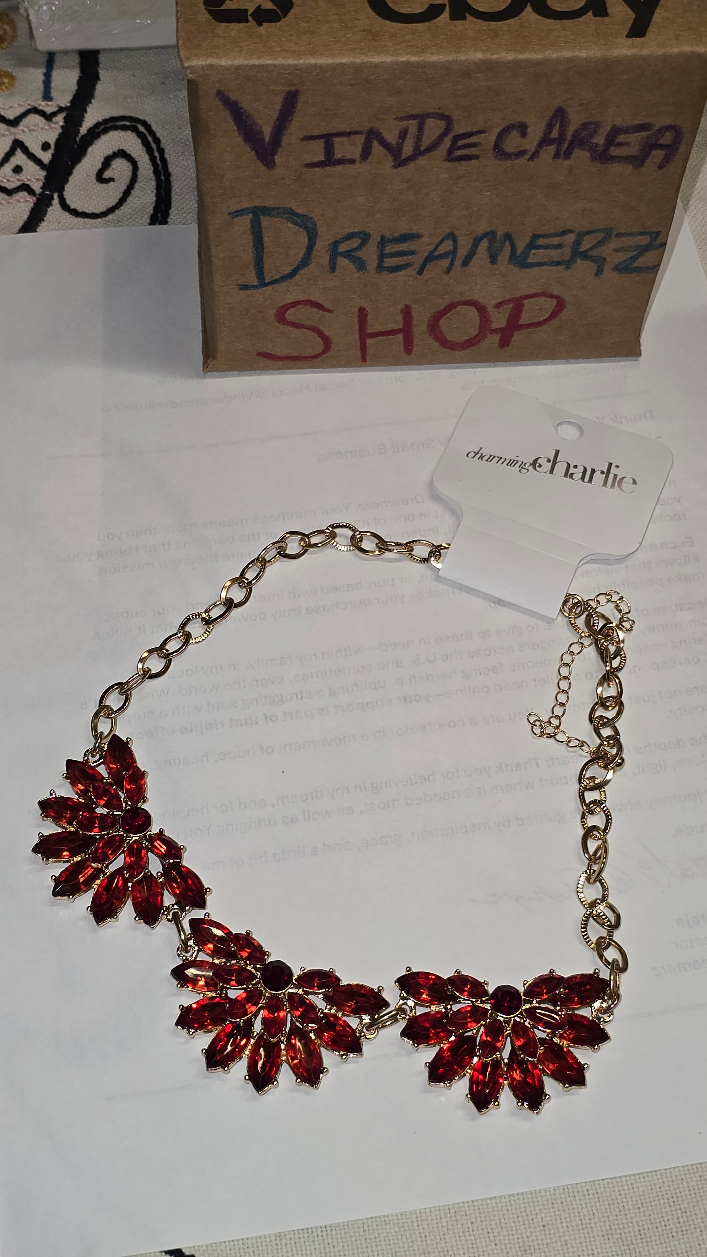 Charming Charlie Red Crystal Floral Necklace - Image 1