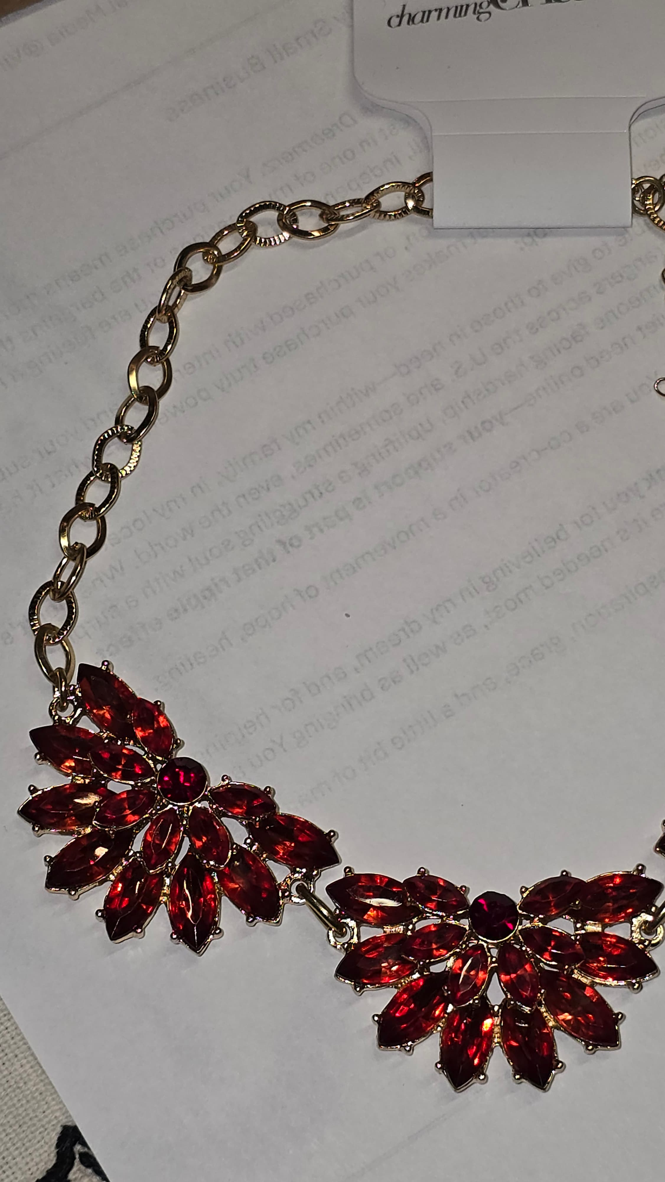 Charming Charlie Red Crystal Floral Necklace - Thumbnail 2