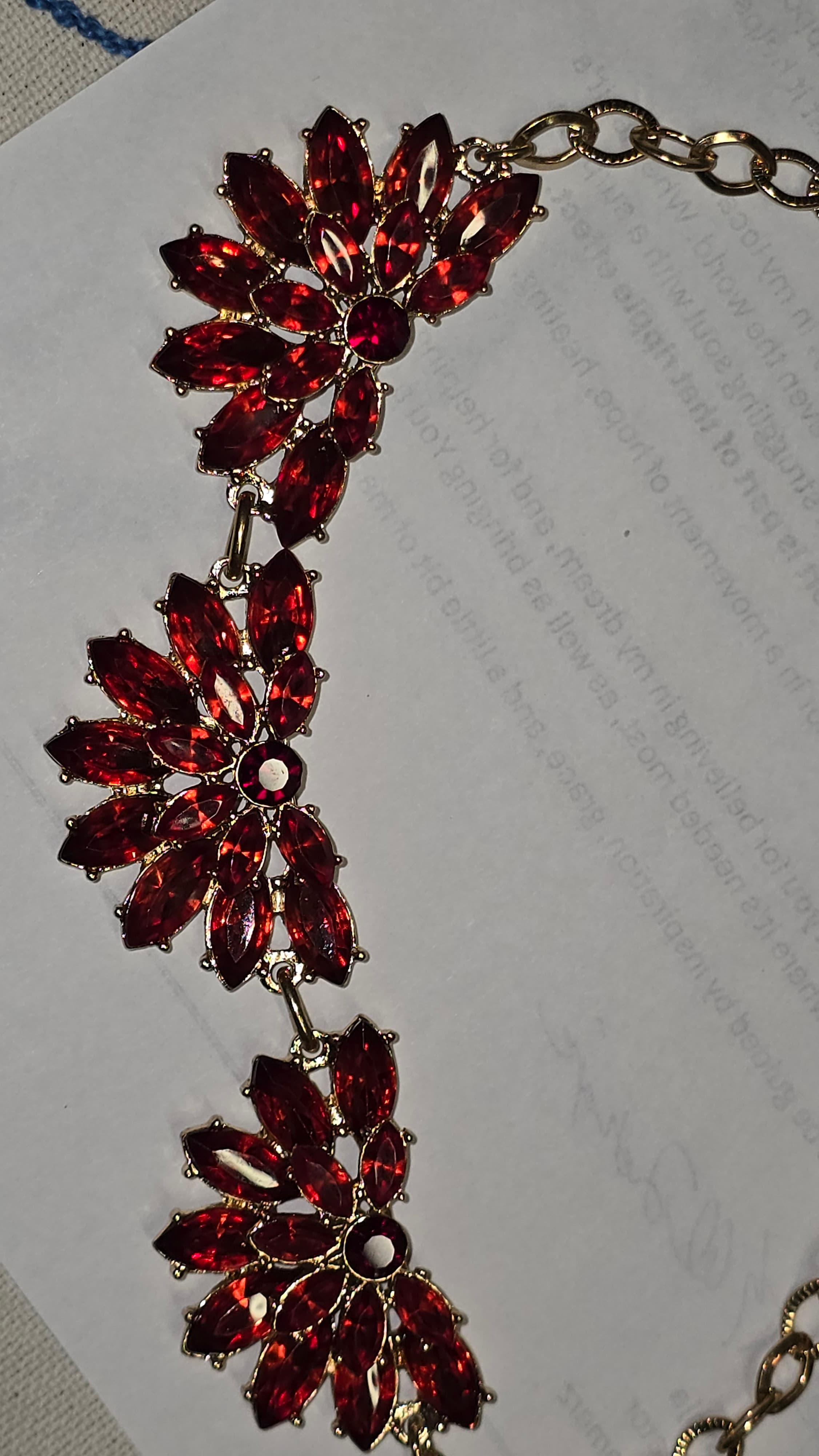 Charming Charlie Red Crystal Floral Necklace - Thumbnail 4