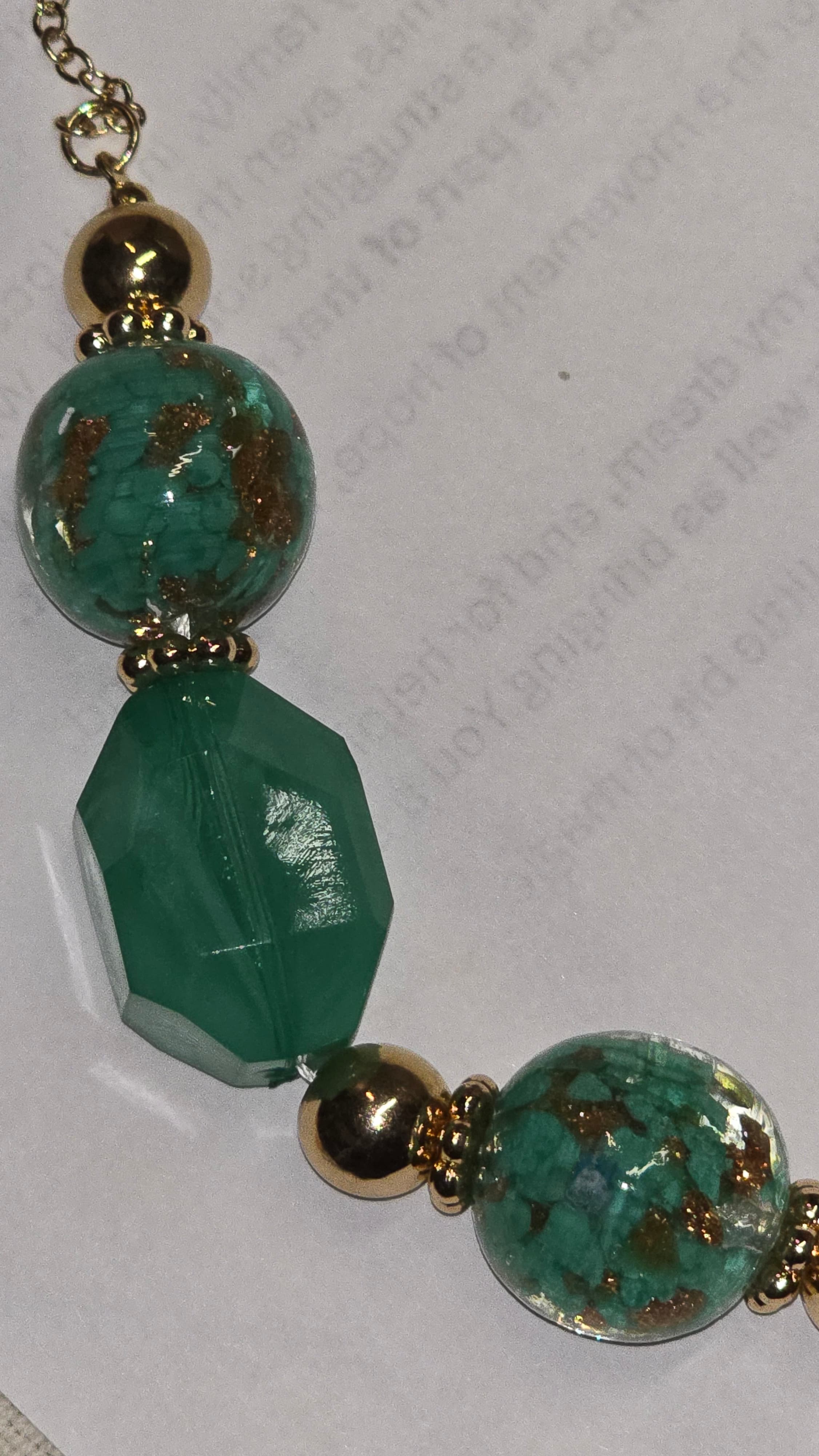 Elie Glass Turquoise Beaded Necklace with Gold Accents - Thumbnail 3